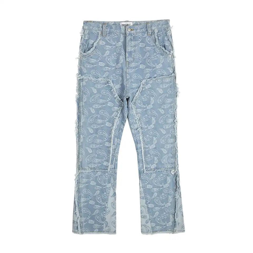 Japanese Brand × Vintage Urban Cashew Flower Full Print Patchwork Baggy Flare Jeans Size US 30 / EU 46 - 5 Thumbnail