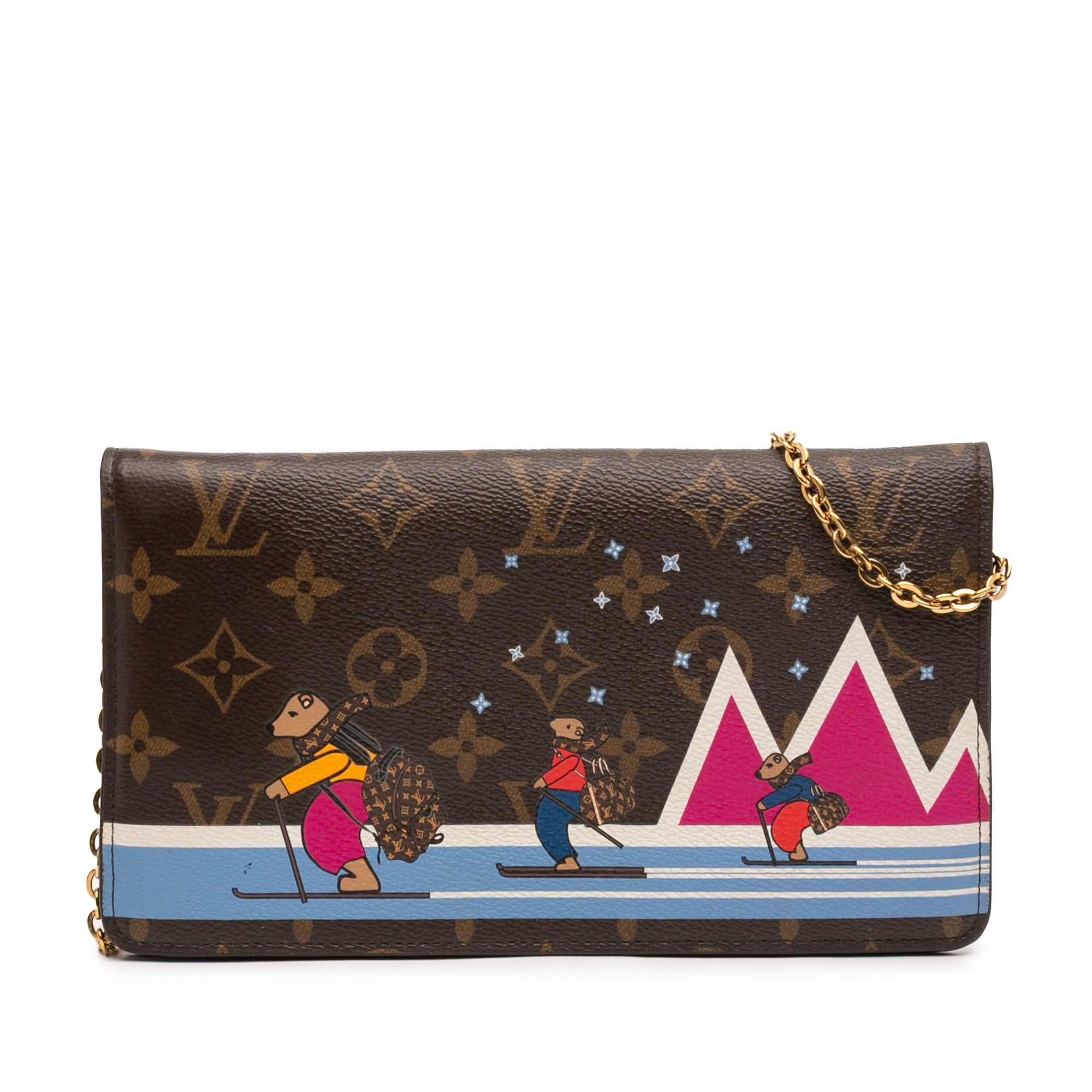 Louis Vuitton Monogram Christmas Animation Bears on Skis Pochette Weekend Chain Wallet Size ONE SIZE - 1 Thumbnail