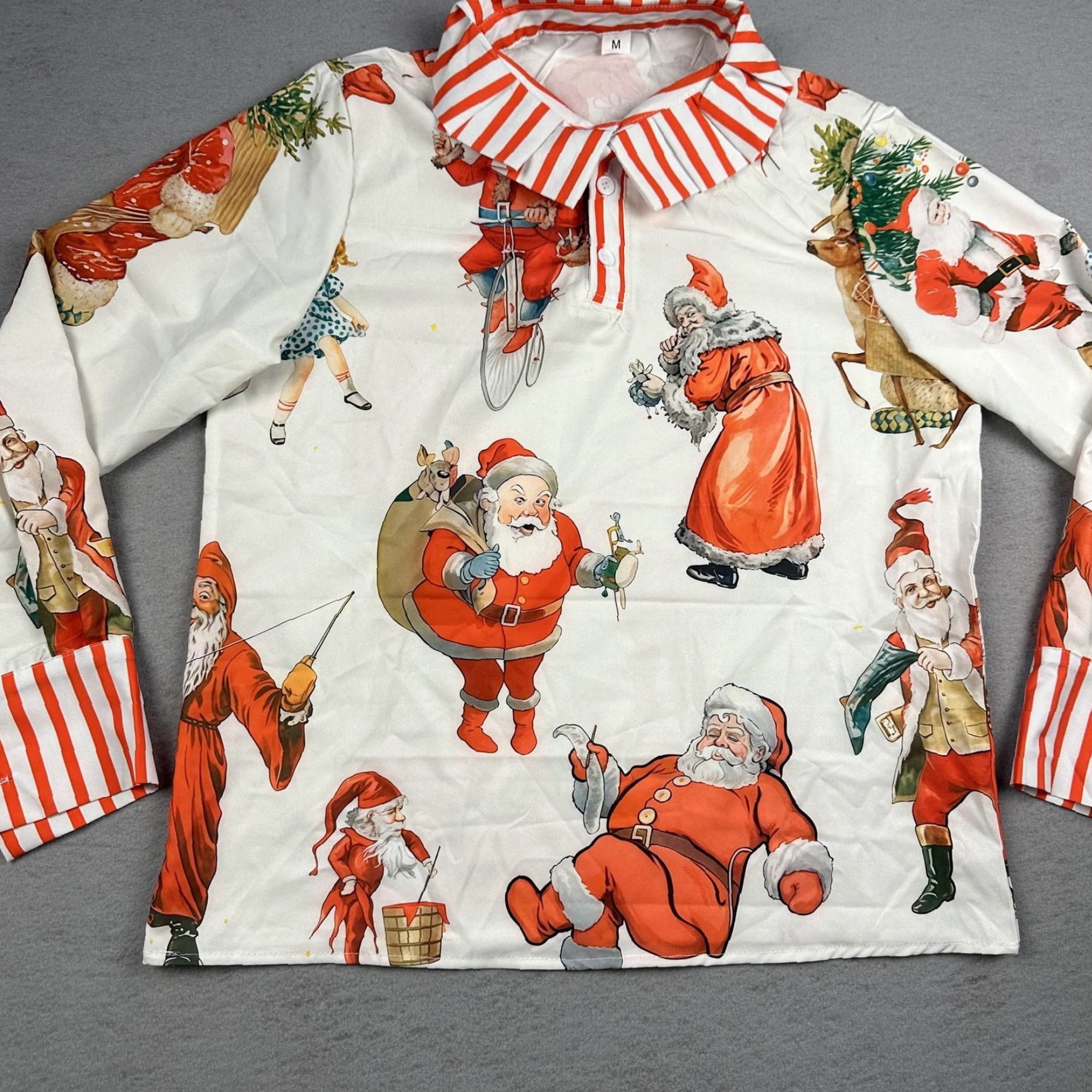 Vintage Santa Claus Christmas Shirt Medium White Red Striped Collar Long Sleeve Womens Size M / US 6-8 / IT 42-44 - 2 Thumbnail