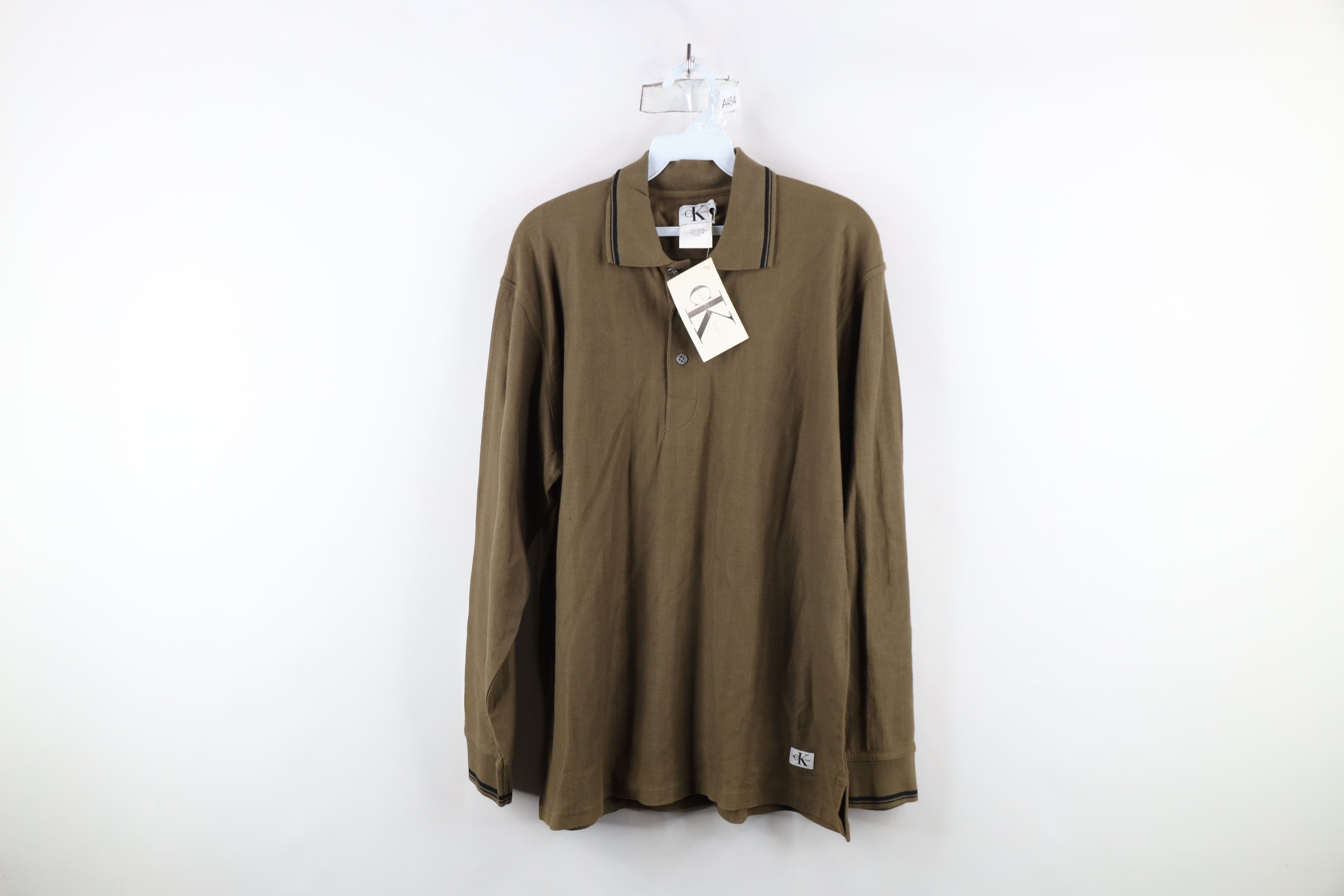 Calvin Klein × Vintage Deadstock Vintage 90s Calvin Klein Herringbone Polo Green Size US M / EU 48-50 / 2 - 1 Thumbnail