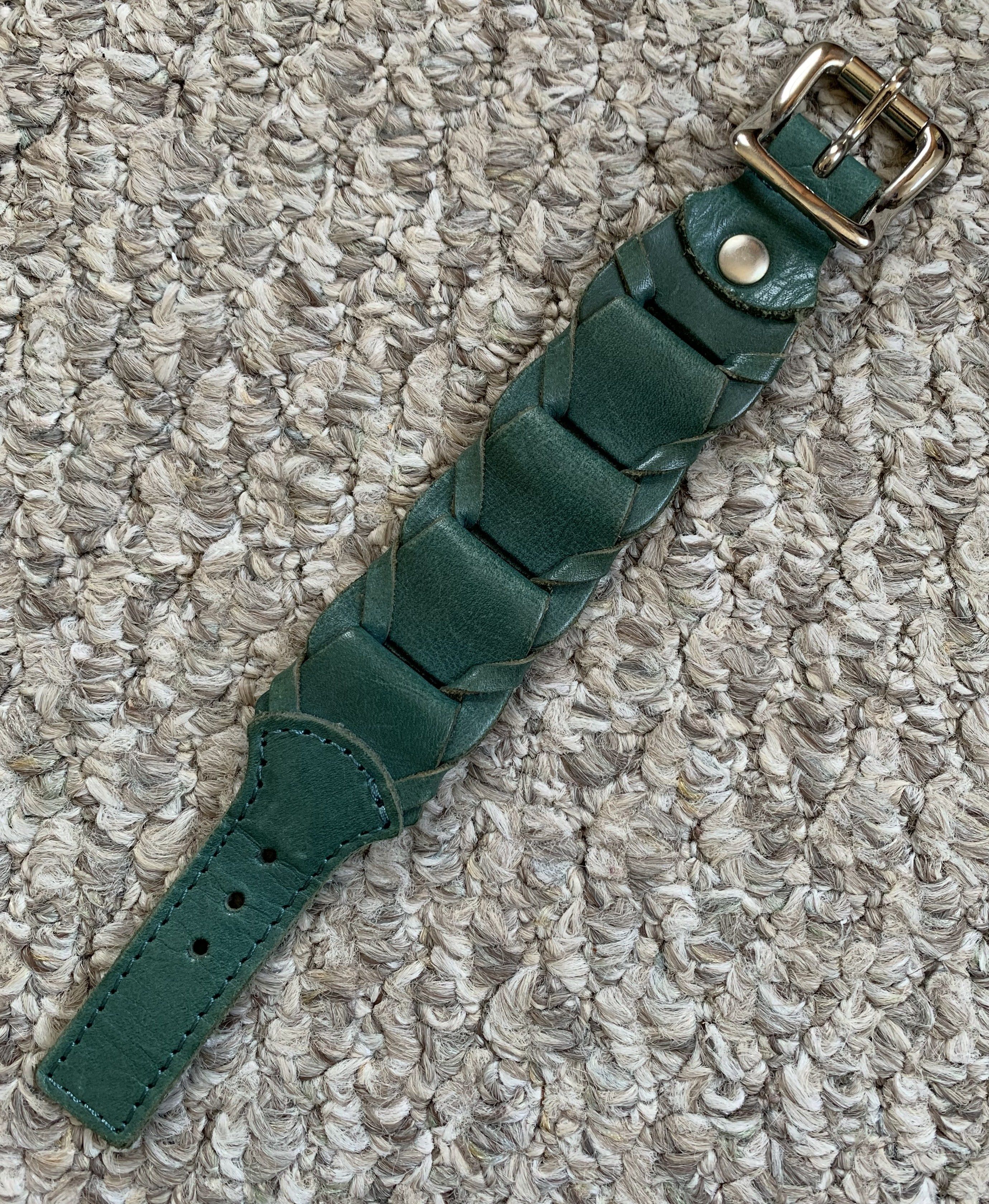image of Undercover Braided Green Leather Bracelet, Men's