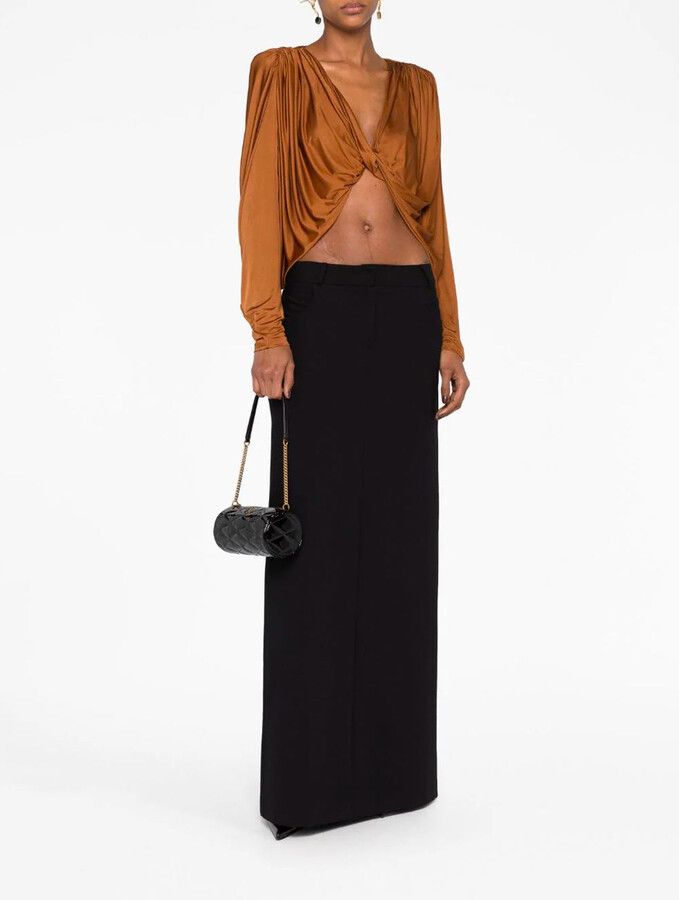 Saint Laurent Paris o1s1wg111124 Cropped Top in Shiny Jersey in Camel Size XS / US 0-2 / IT 36-38 - 3 Thumbnail