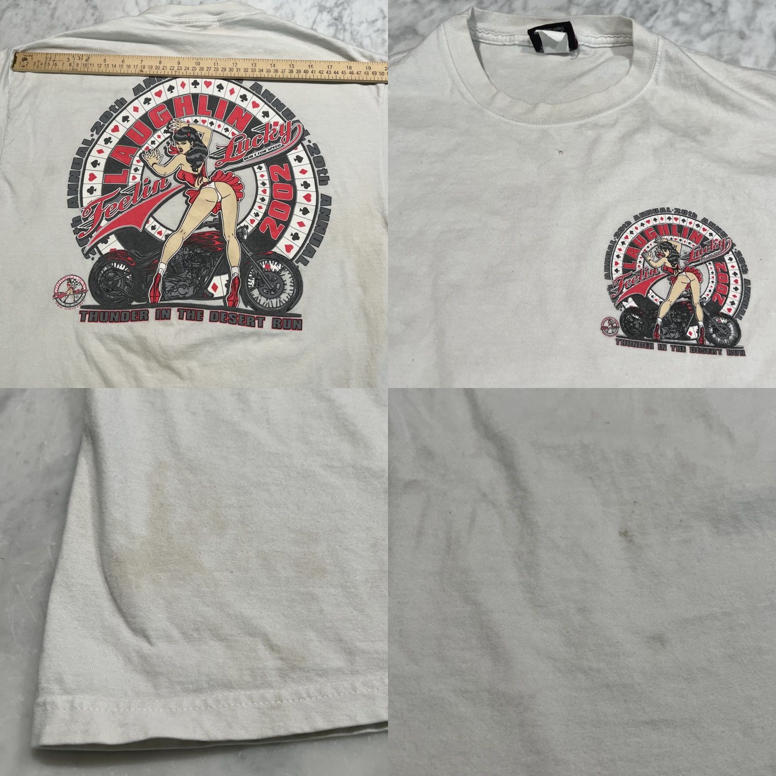 Vintage VINTAGE Thunder In The Desert Run 2002 Graphic T Shirt Men’s L Full Service Pit Girl Rockabilly Cotton White 2000s Mens Size US L / EU 52-54 / 3 - 8 Thumbnail