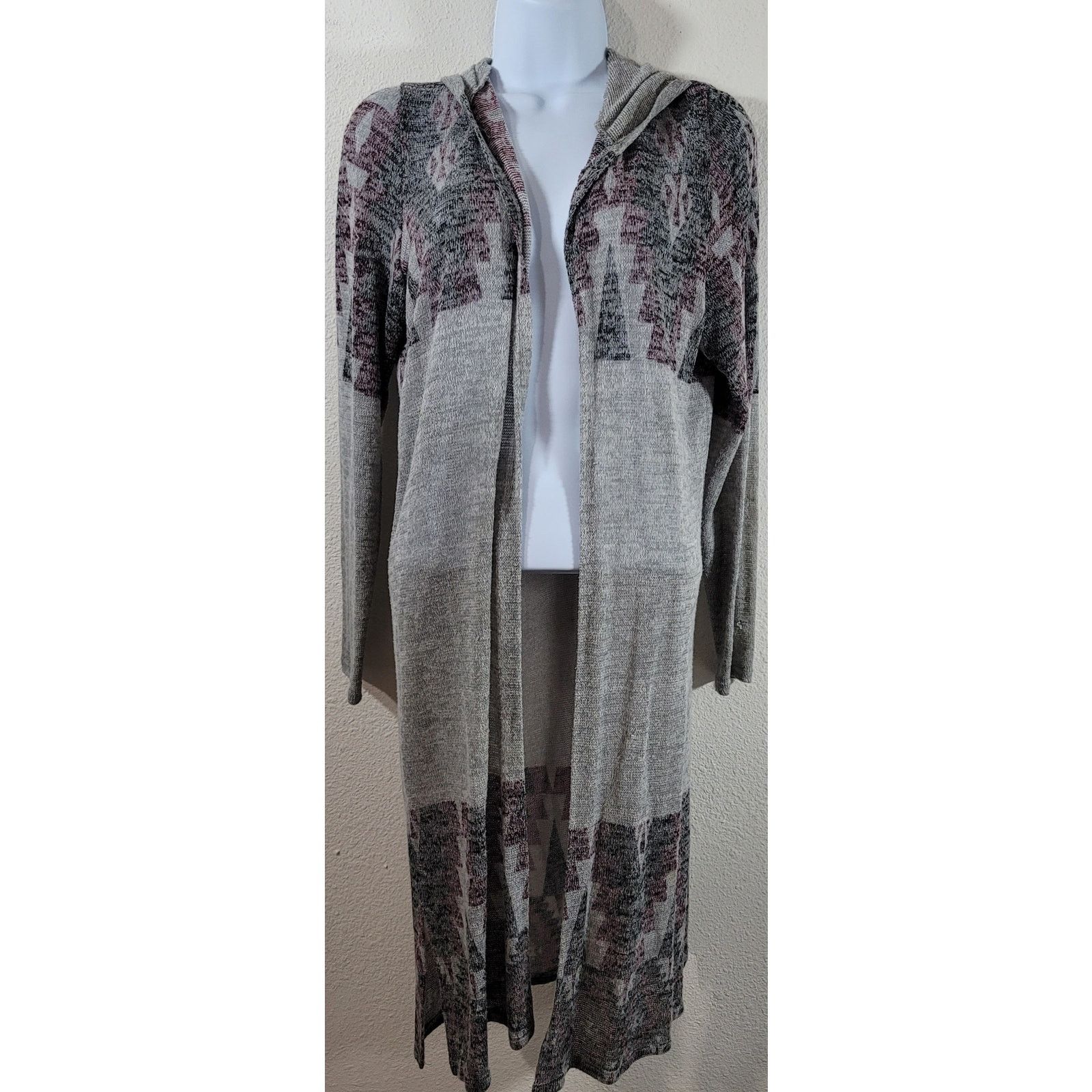 Other It's Our Time Gray Burgundy Black Hooded Coatigan Large Size L / US 10 / IT 46 - 1 Thumbnail