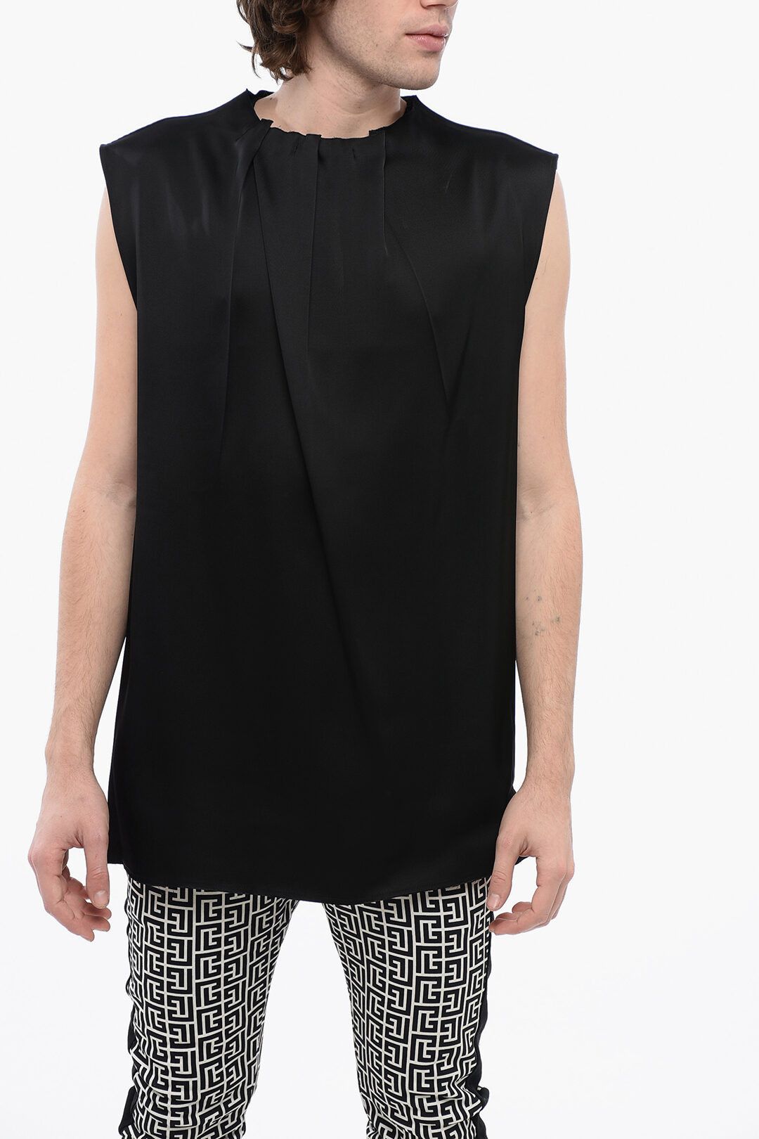Jil Sander og1mm0625 Draped Neck Silk Blend Tank Top in Black Size US L / EU 52-54 / 3 - 1 Thumbnail