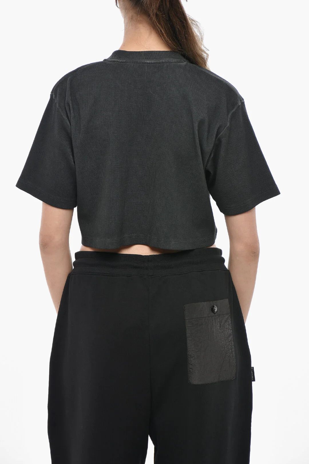 Off-White og1mm0426 Ribbed Cotton-Blend Crop T-Shirt in Grey Size M / US 6-8 / IT 42-44 - 2 Thumbnail