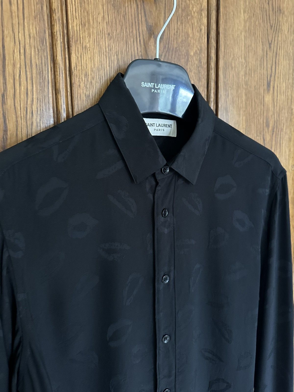 Saint Laurent Paris SS16 Saint Laurent kiss lips silk viscose black shirt Hedi Size US M / EU 48-50 / 2 - 11 Thumbnail