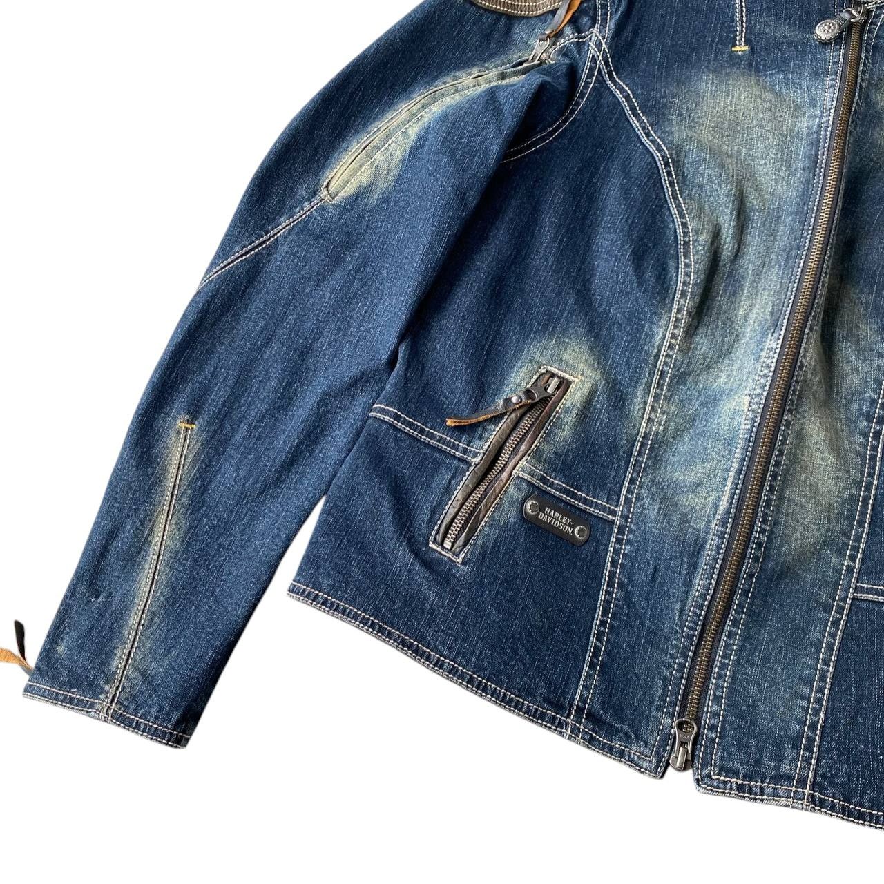 Harley Davidson Y2K Harley-Davidson Women Biker Jacket Denim Leather Studded Size L / US 10 / IT 46 - 7 Thumbnail