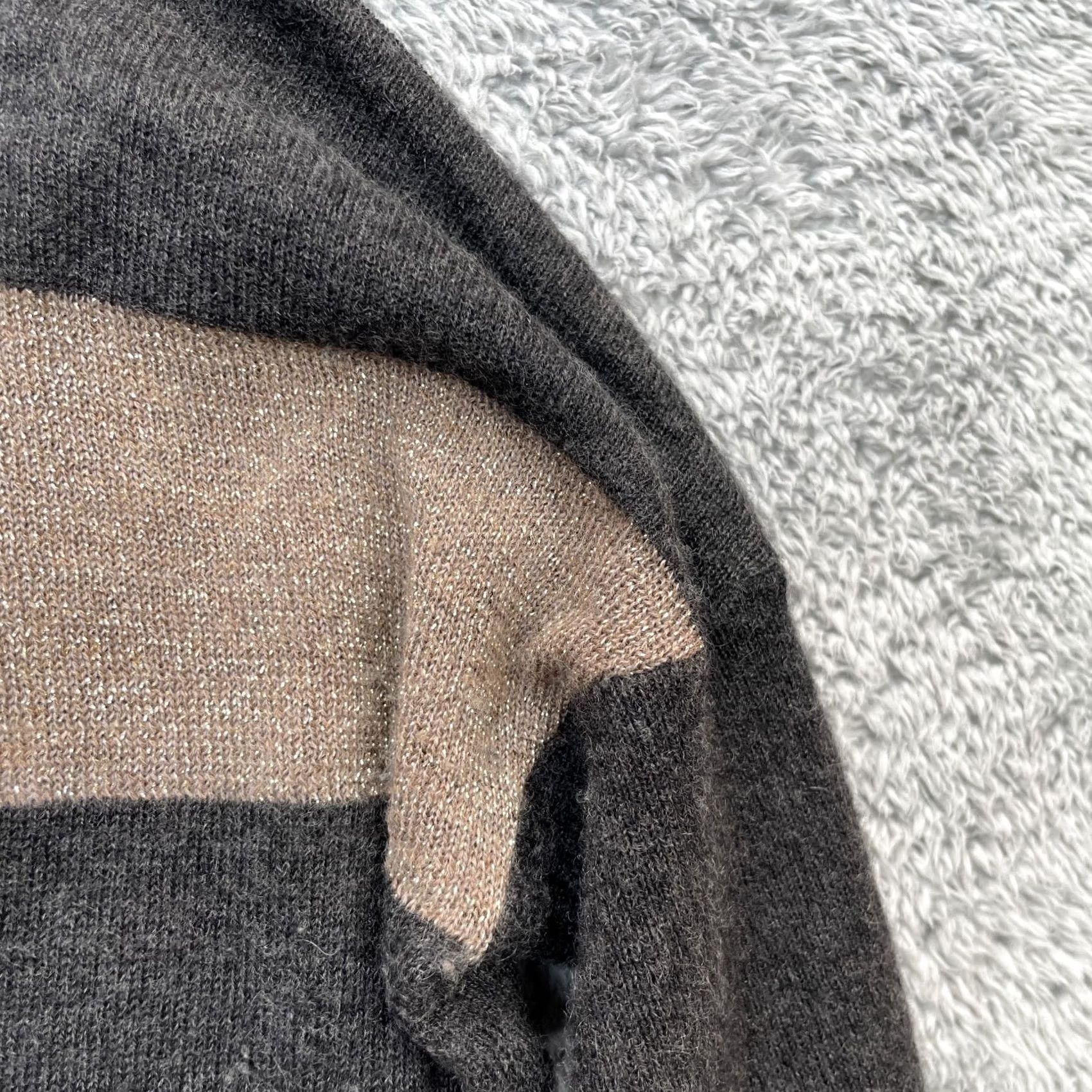 Vince Vince Sweater Womens Large Gray Metallic Striped Cashmere Tight Knit Ribbed Warm Size L / US 10 / IT 46 - 6 Thumbnail
