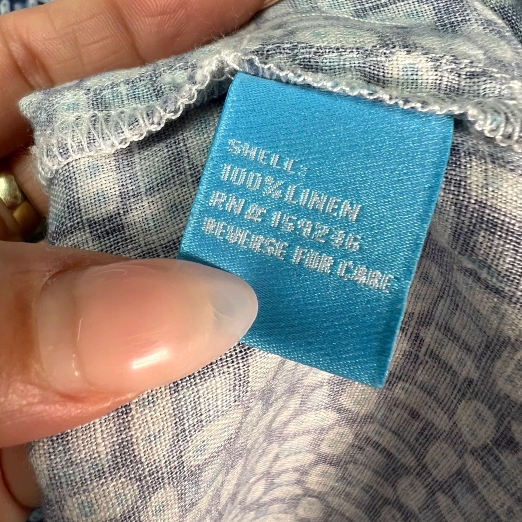 J.McLaughlin J.McLaughlin Button-Up Linen Long Sleeve Geometric Blue White Small Women’s Shirt Size S / US 4 / IT 40 - 4 Thumbnail