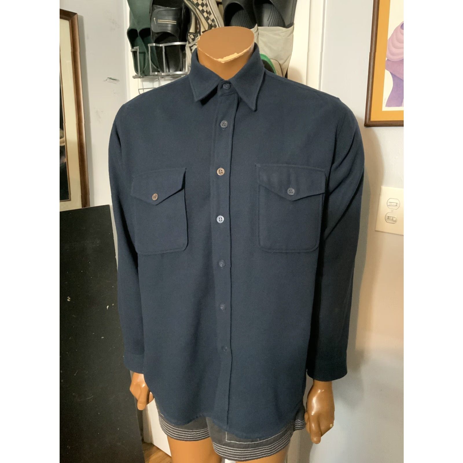 Levi's VINTAGE Levi's Button-Front Shirt Navy Blue Wool Flannel Sutter Creek Sz. M Long Sleeve Size US M / EU 48-50 / 2 - 7 Thumbnail