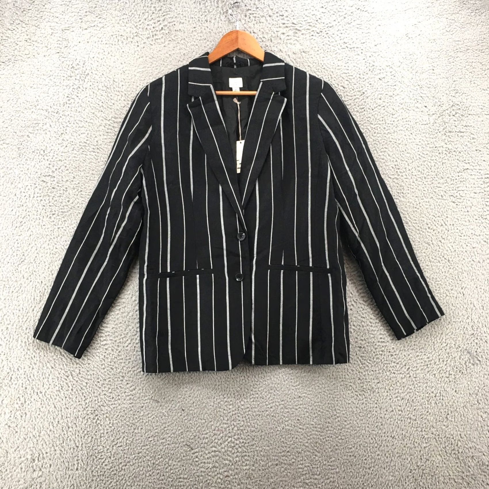 Vintage A New Day Blazer Womens 16 Black Linen Pocket Button Short Jacket Coat Size XXL / US 16-18 / IT 52-54 - 2 Thumbnail