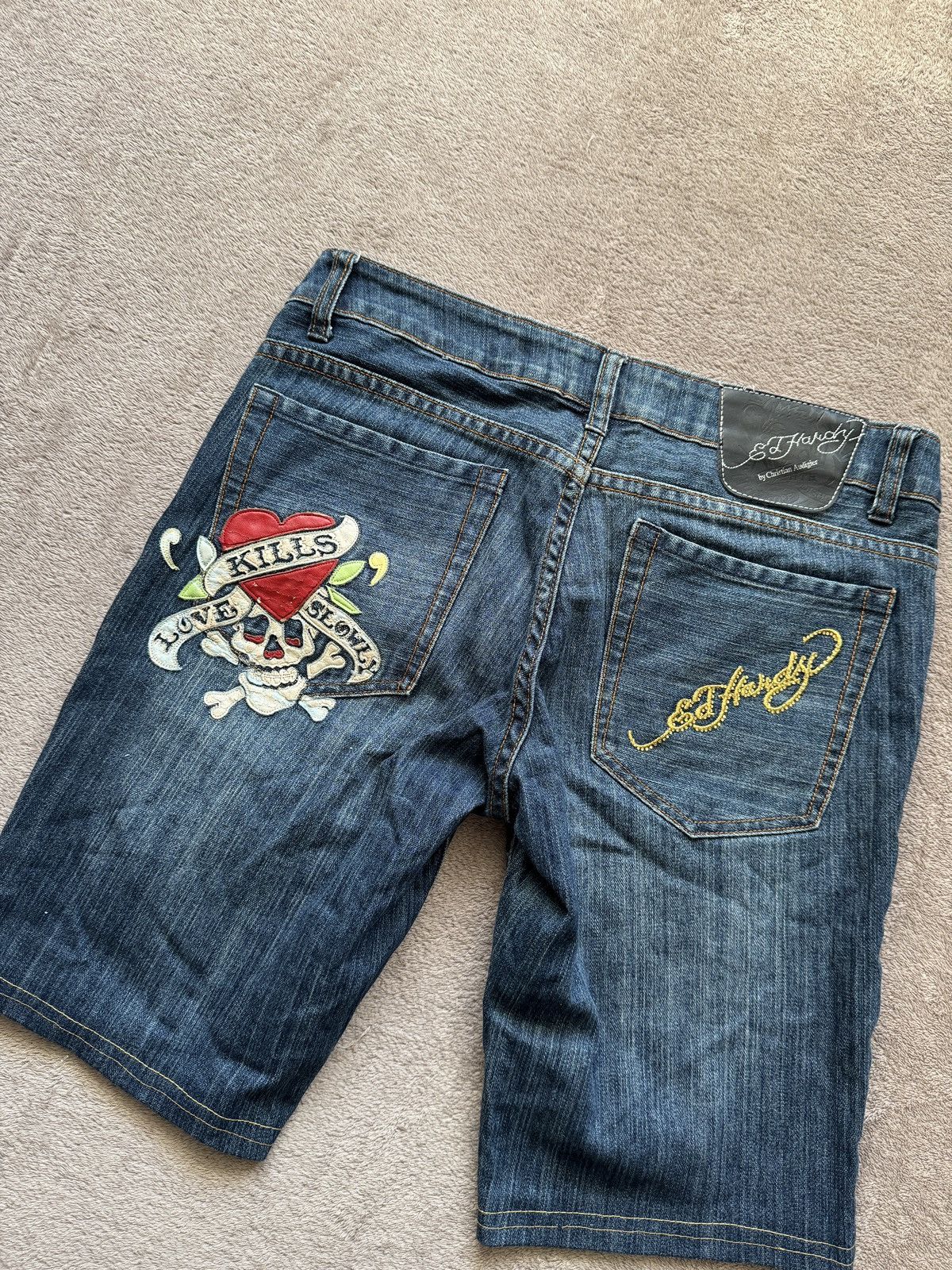 Hysteric Glamour Ed Hardy Y2K Crazy Denim Jeans Shorts LGB ifsixwasnine vibe Size US 31 - 2 Thumbnail