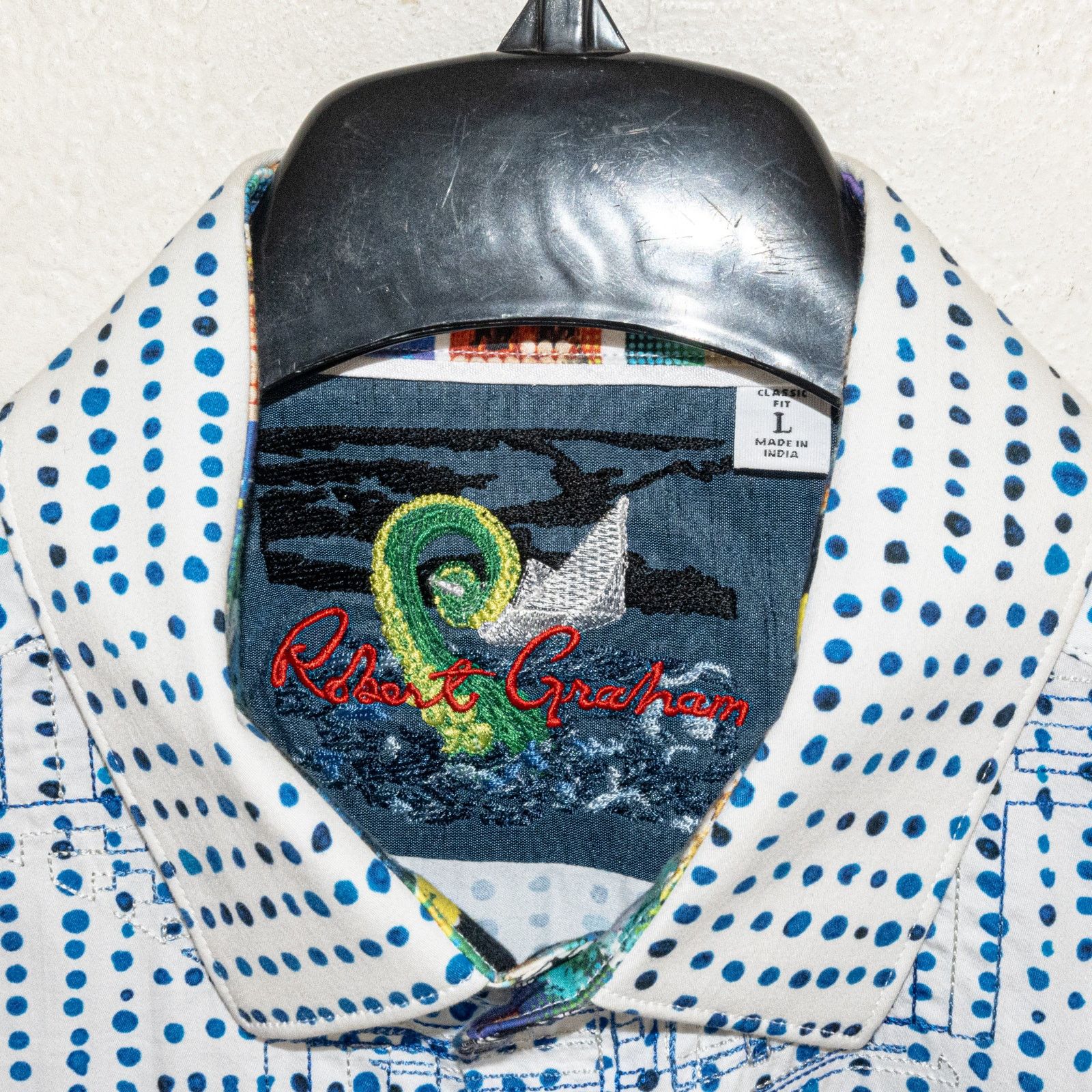 Robert Graham Robert Graham Men's Large Button up Shirt white w blue dot Size US L / EU 52-54 / 3 - 3 Thumbnail