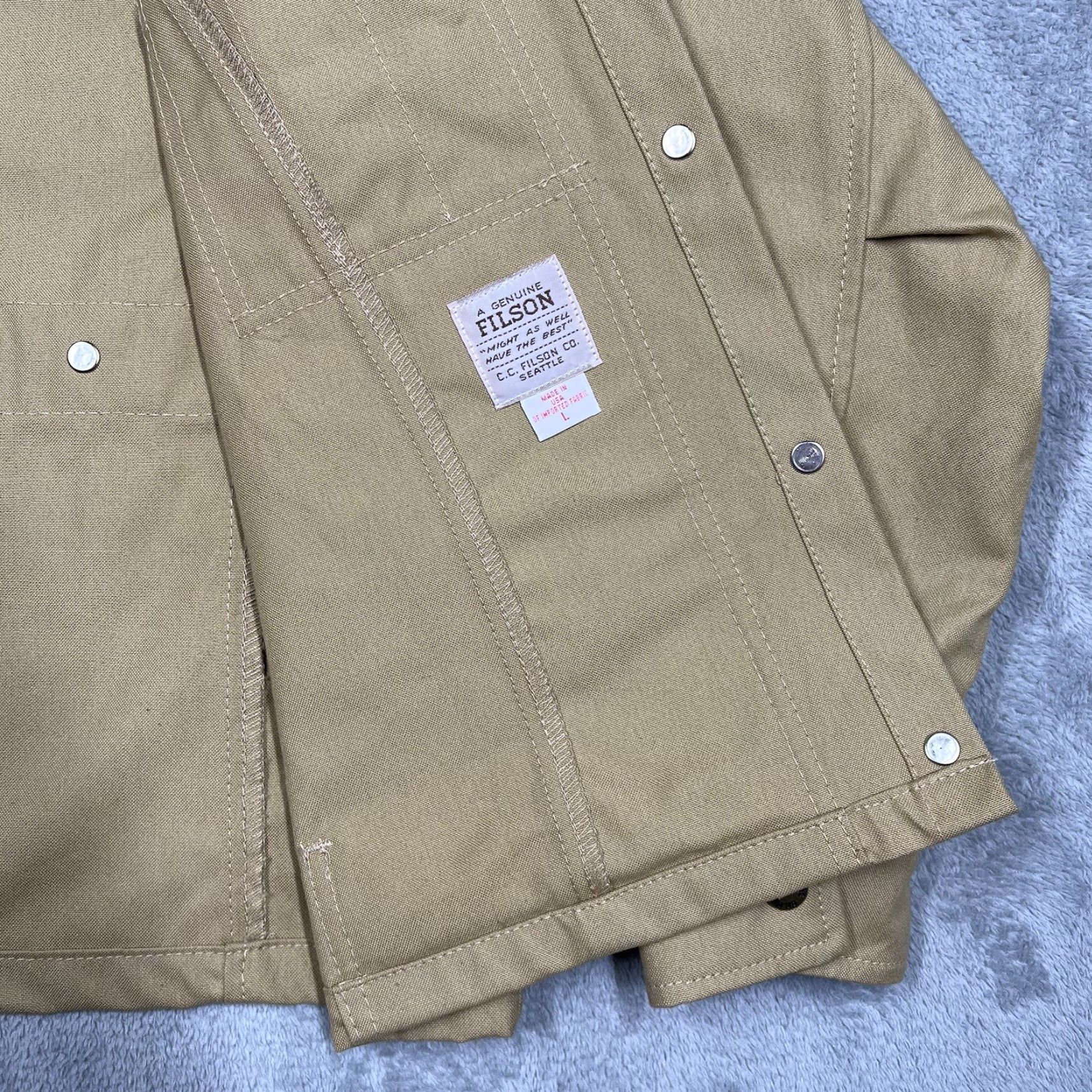 Filson Filson Tin Cloth Women's Jacket Style 20011 Button Front Green Trim Tan Cotton Canvas Work Womens Size L / US 10 / IT 46 - 4 Thumbnail