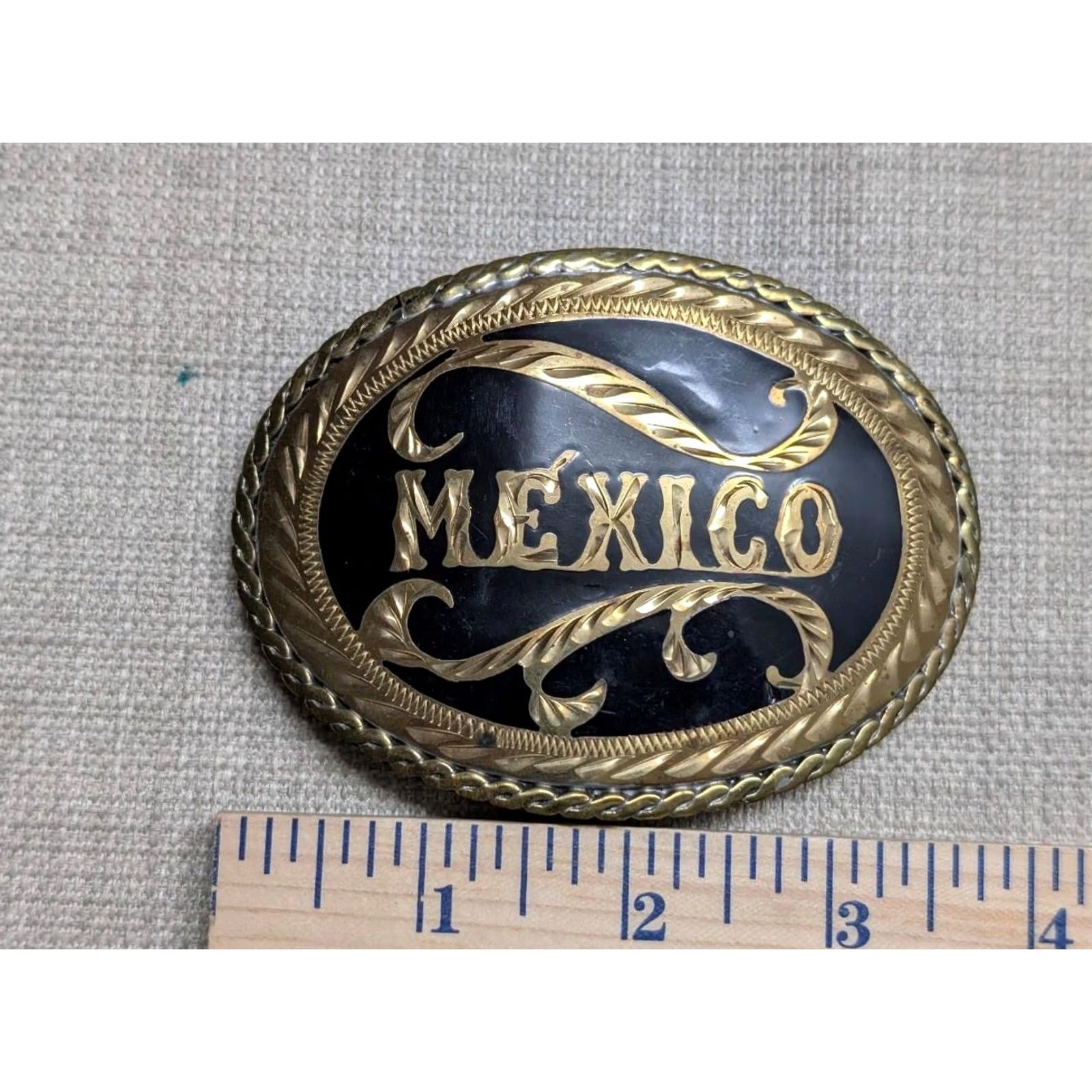 Vintage VINTAGE MEXICO belt buckle WESTERN handcrafted COWBOY german silver RODEO Men Belt Buckle Gold Black 3" x 4" XS? Size ONE SIZE - 6 Thumbnail