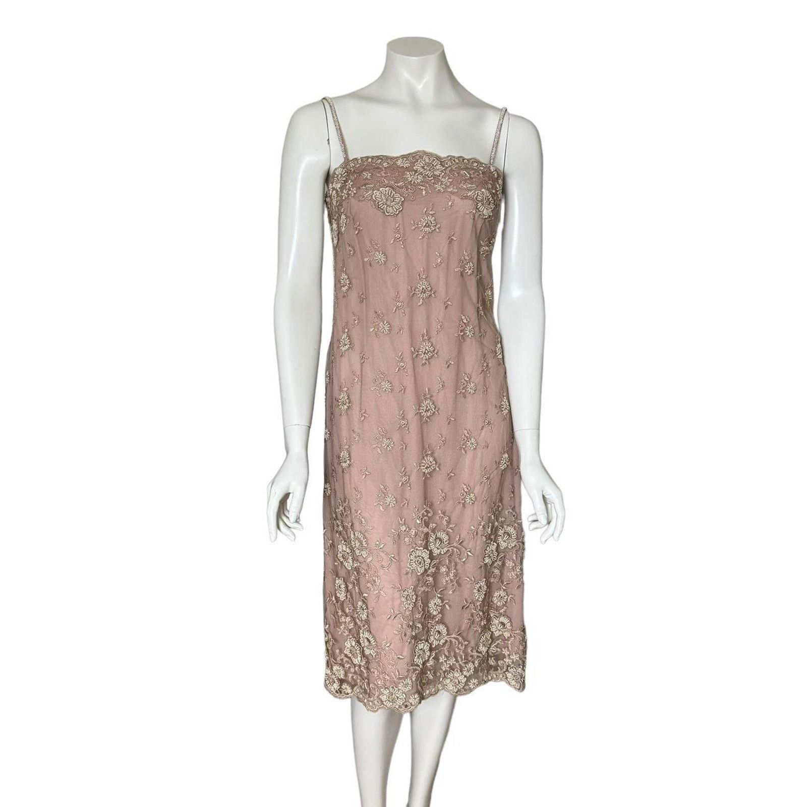 Other × Vintage Phase Eight Y2K Vintage Nude Sheer Mesh Beaded Midi Dress Size M / US 6-8 / IT 42-44 - 1 Thumbnail