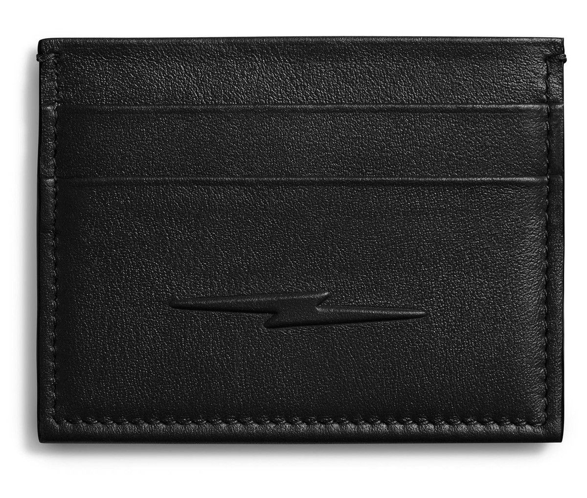image of Shinola Black Leather Card Case Wallet With Lightning Bolt, Men's