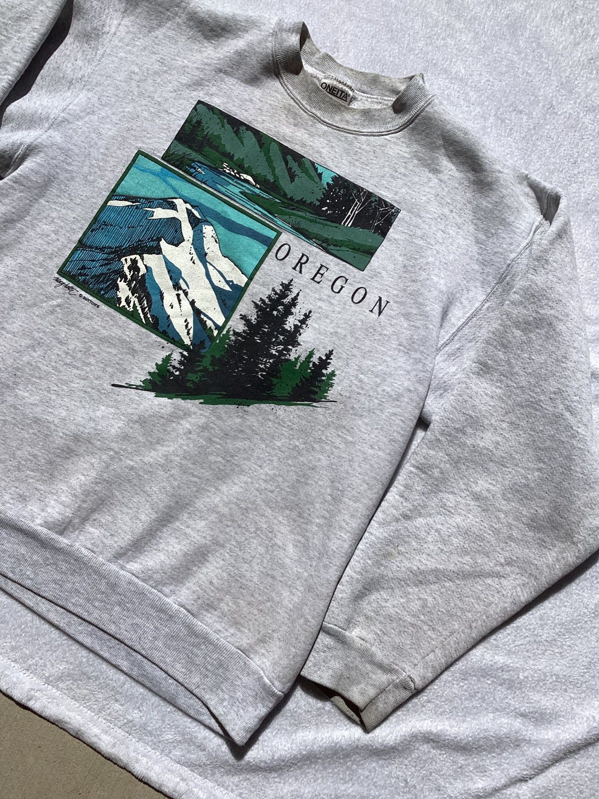 Other × Vintage Vintage 90s Oregon nature grey Oneita sweatshirt Size US XL / EU 56 / 4 - 2 Thumbnail