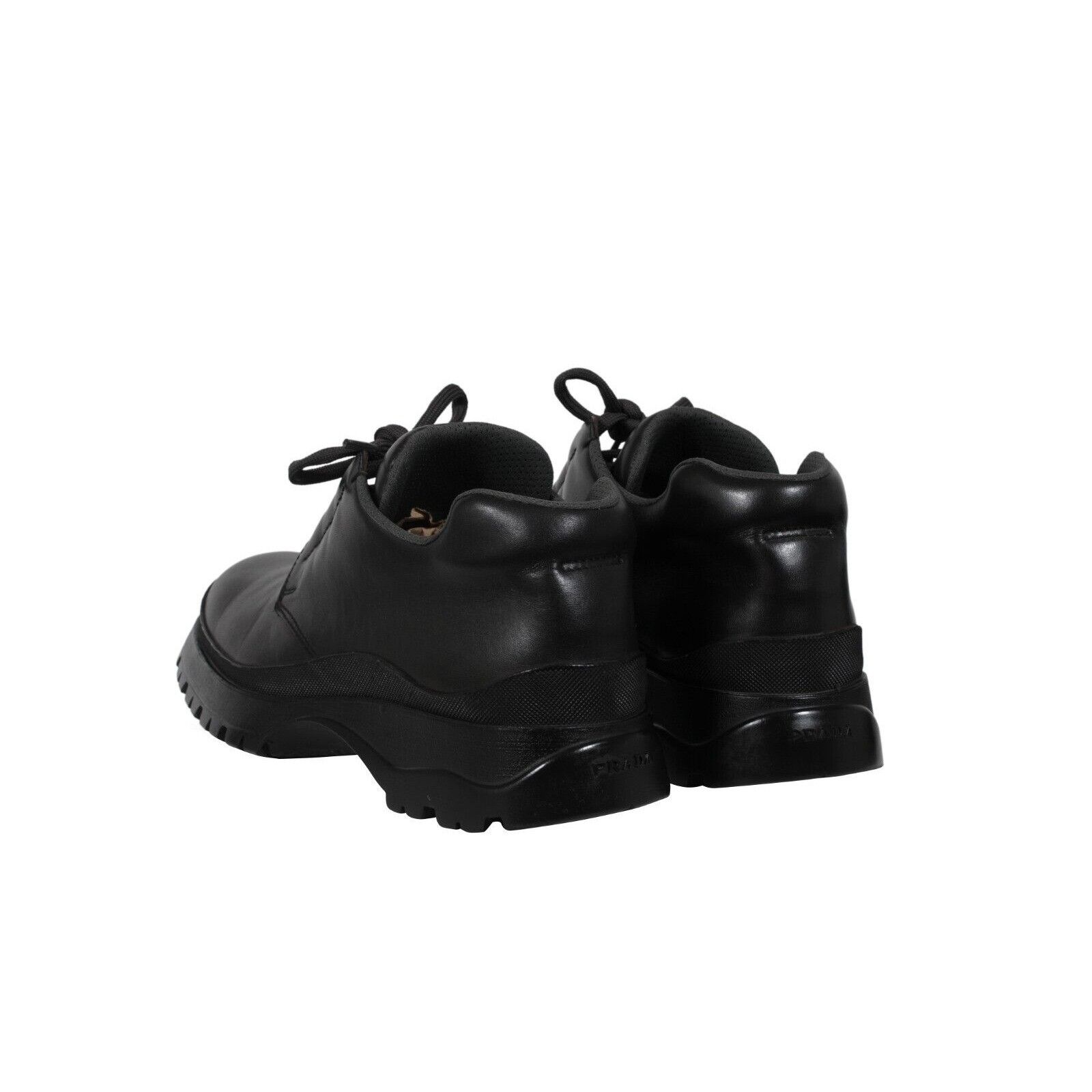 Prada Brixxen Mid Top Derby Shoes Black Leather Size US 8.5 / EU 41-42 - 6 Thumbnail