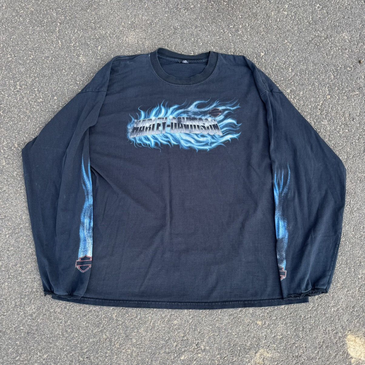 Harley Davidson 2007 Harley Davidson Washed Thrashed Longsleeve Flames Vtg Size US XL / EU 56 / 4 - 6 Thumbnail