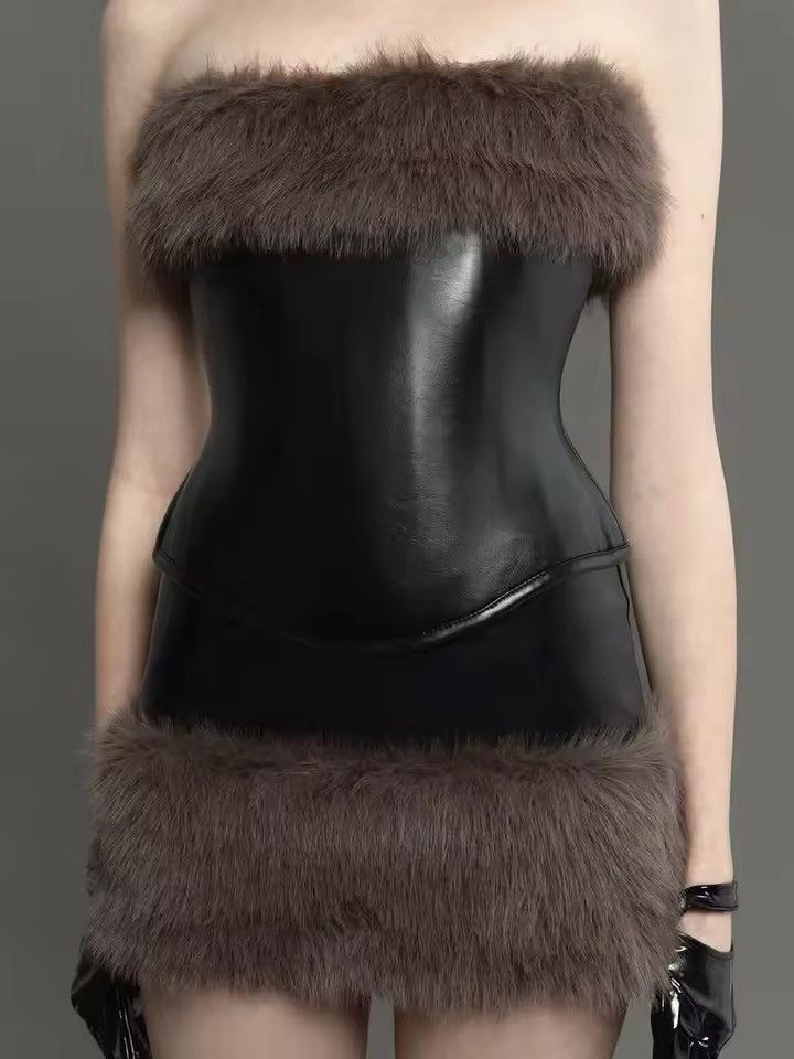 Other Designer Top + Skirt Set Fur PU Leather Punk Pinterest Size S / US 4 / IT 40 - 1 Thumbnail