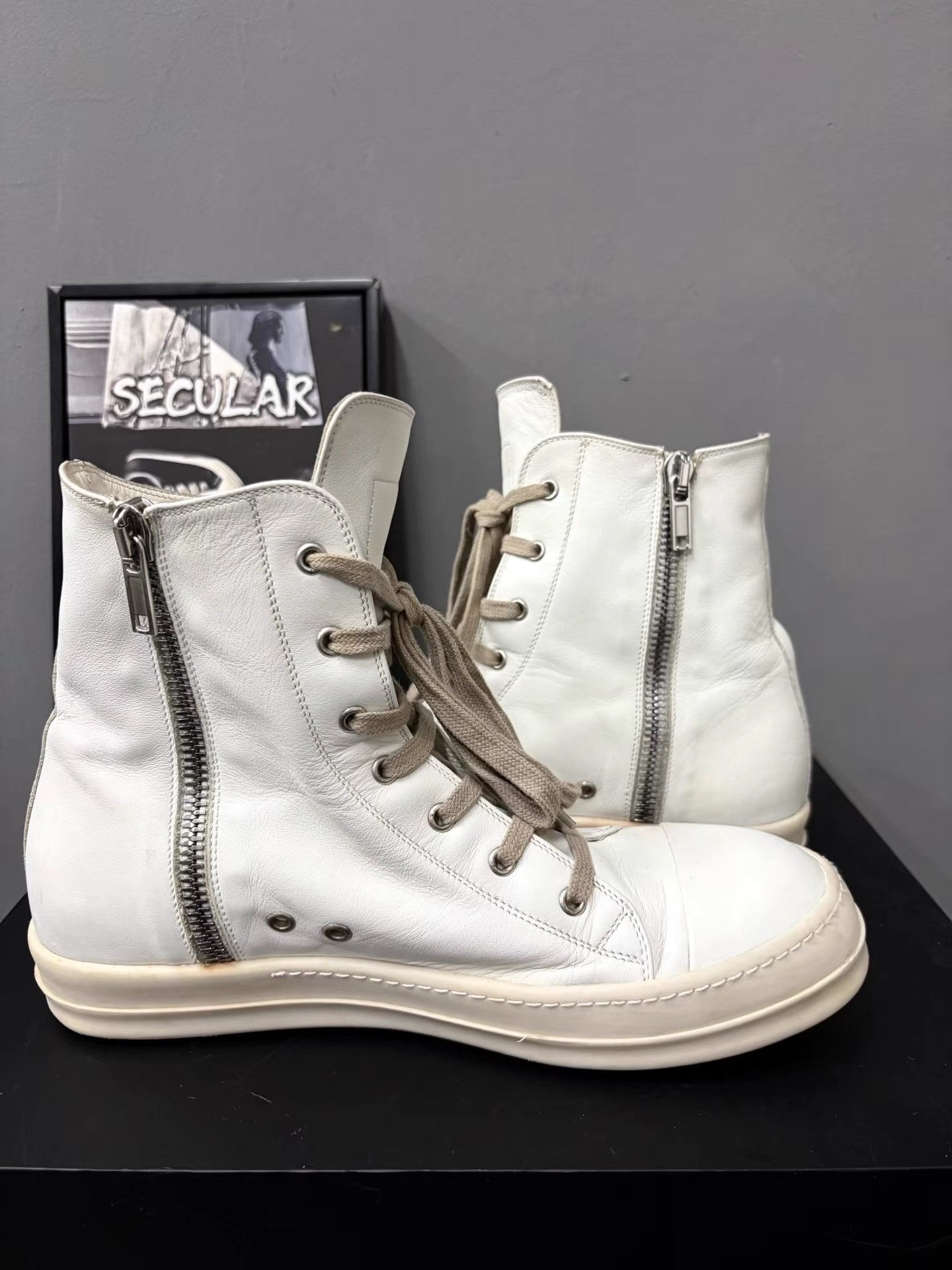 Rick Owens RickOwens Mainline Pure White Leather High-Top Sneakers K34 Size US 10 / EU 43 - 6 Thumbnail