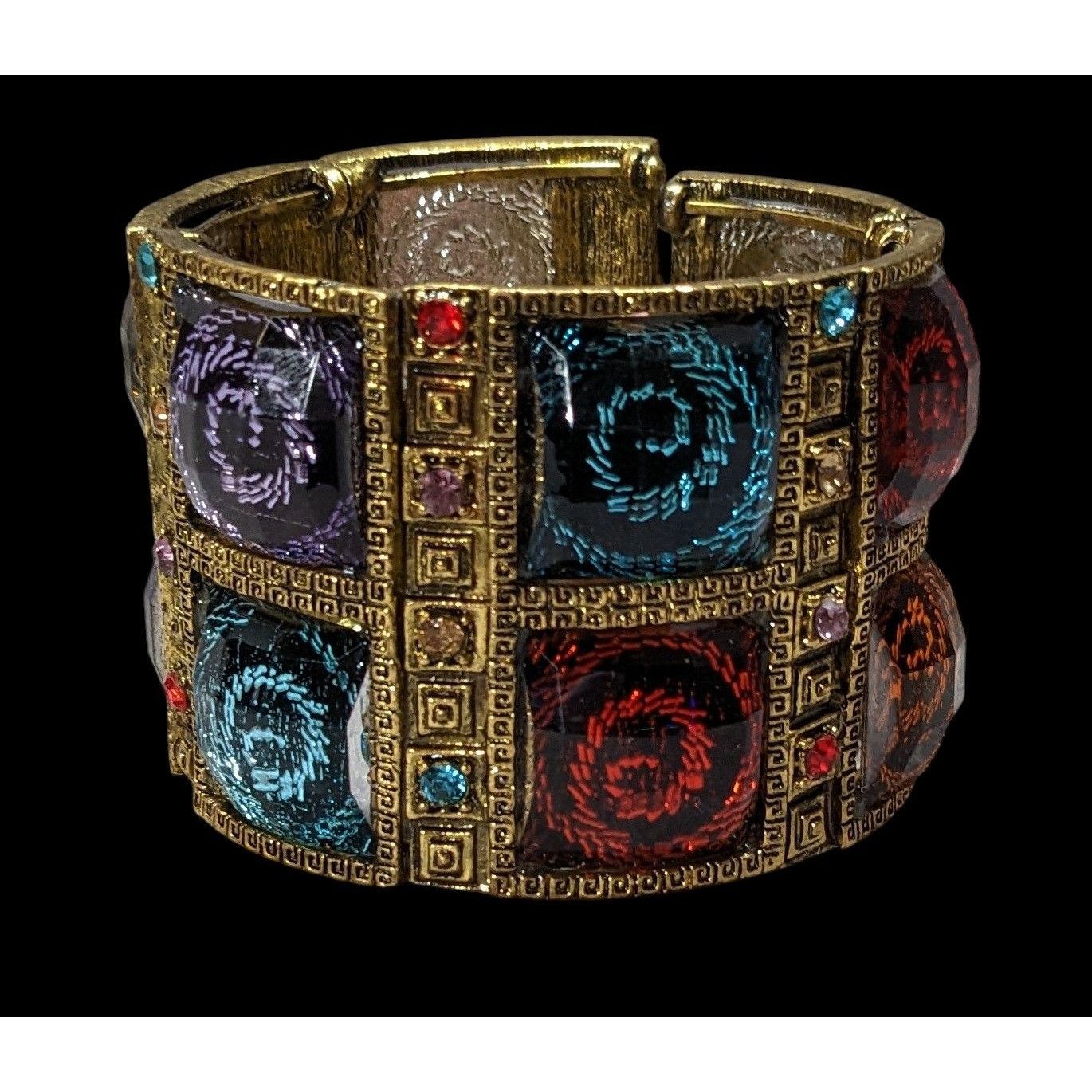 Other Fantasy Glam Rainbow Swirl Gemmed Gold Tone Cuff Bracelet Size ONE SIZE - 1 Thumbnail