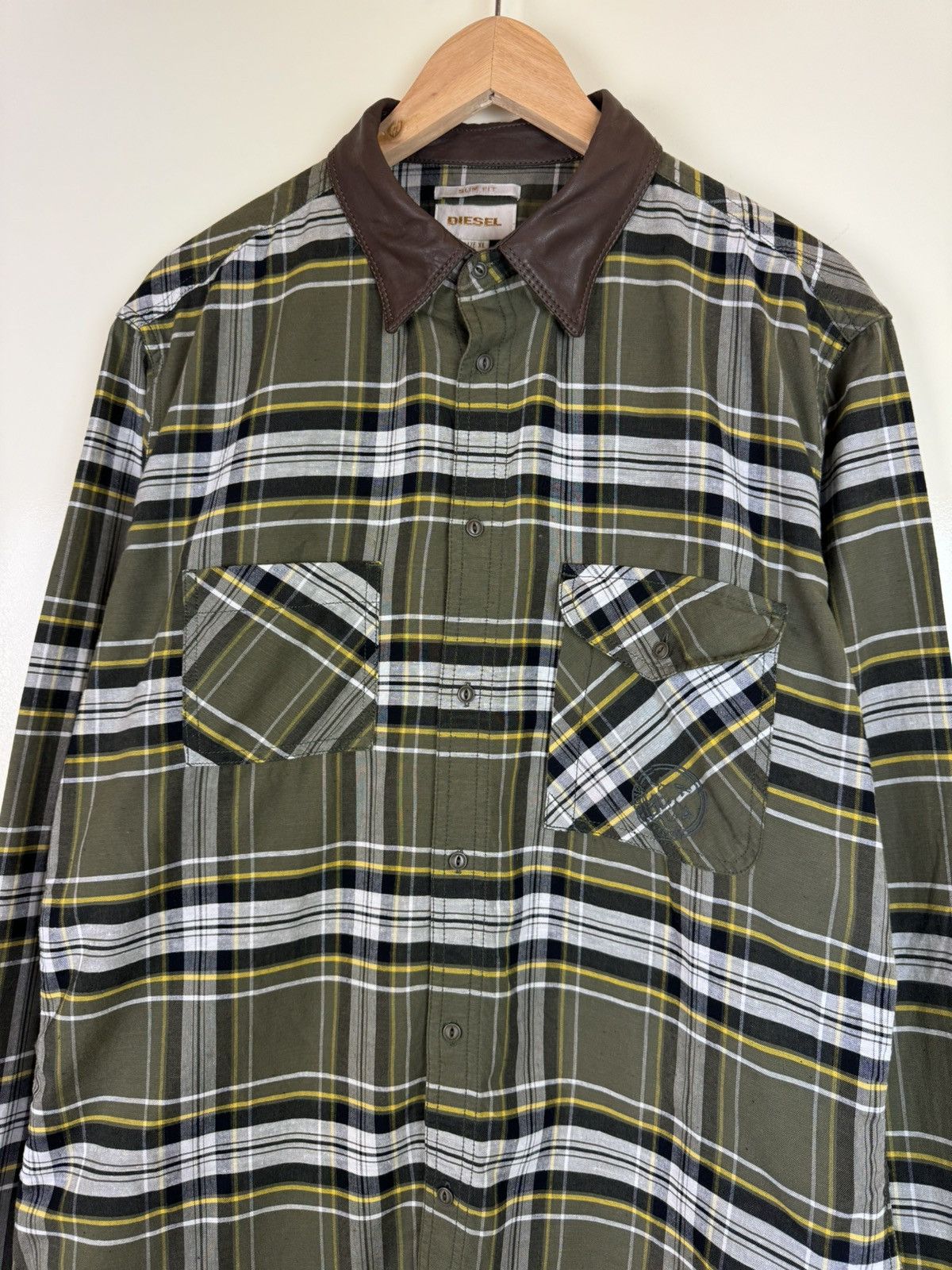 Diesel Diesel vtg y2k cotton leather check plaid shirt overshot XL Size US XL / EU 56 / 4 - 4 Thumbnail