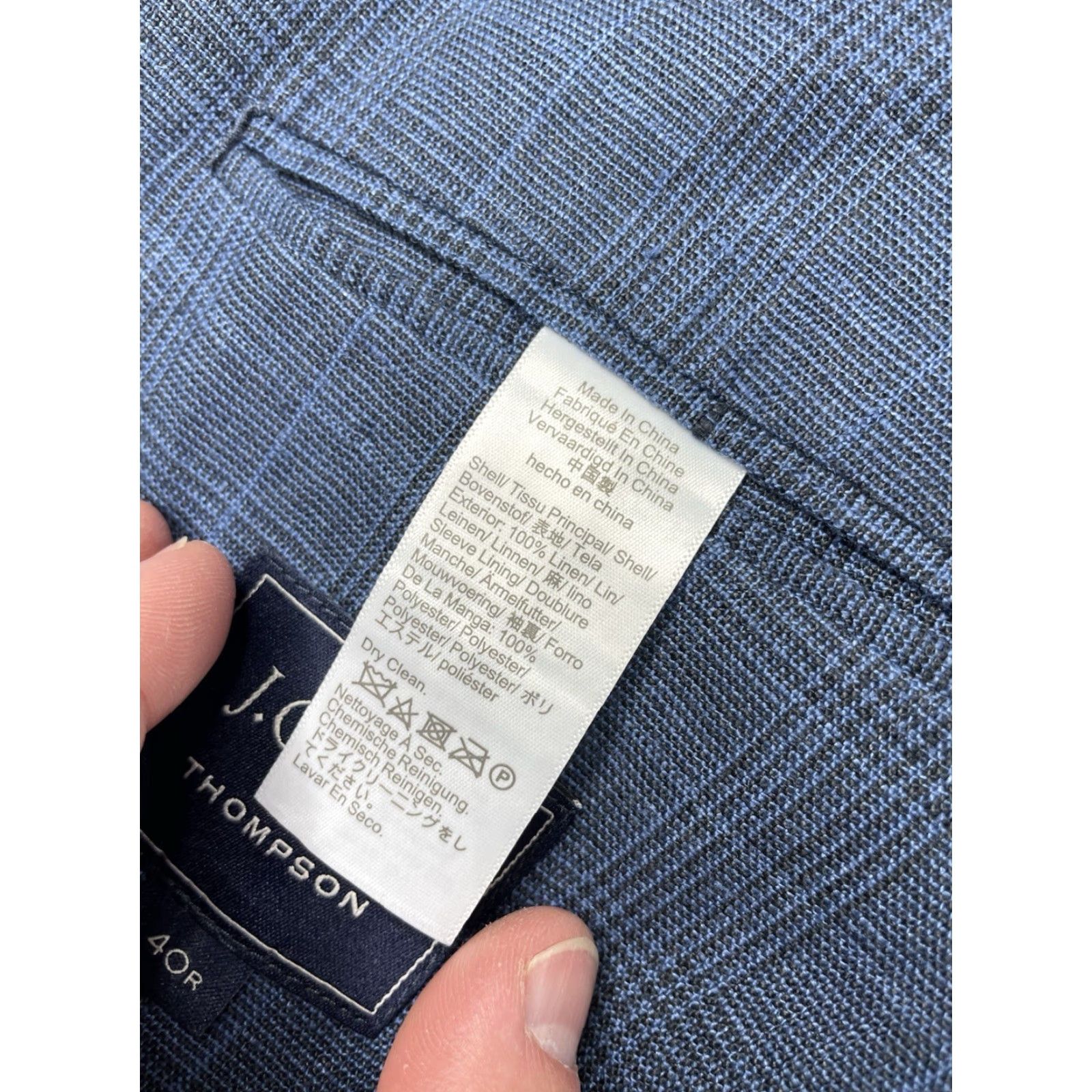 J.Crew J.CREW Blazer Jacket 40R Blue Linen Plaid Slim Notch Lapel Single-Breasted Two-Button Men Size 40R - 5 Thumbnail
