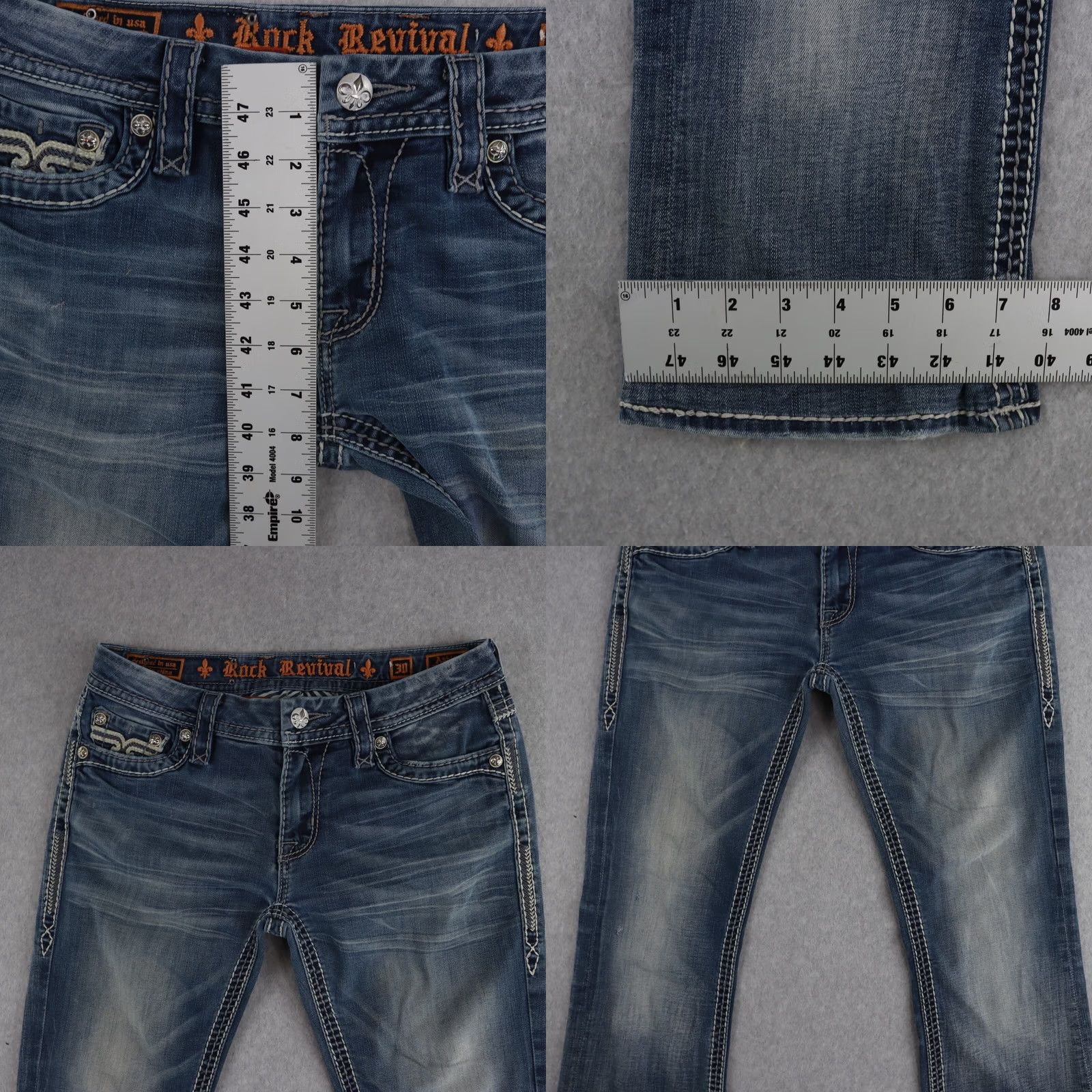 Vintage Rock Revival Jeans Boots Bootcut Distressed Blue 30 US 30 x 22.5in Womens Pants Vintage Style Ashley Distress Denim Size 30" / US 8 / IT 44 - 8 Thumbnail