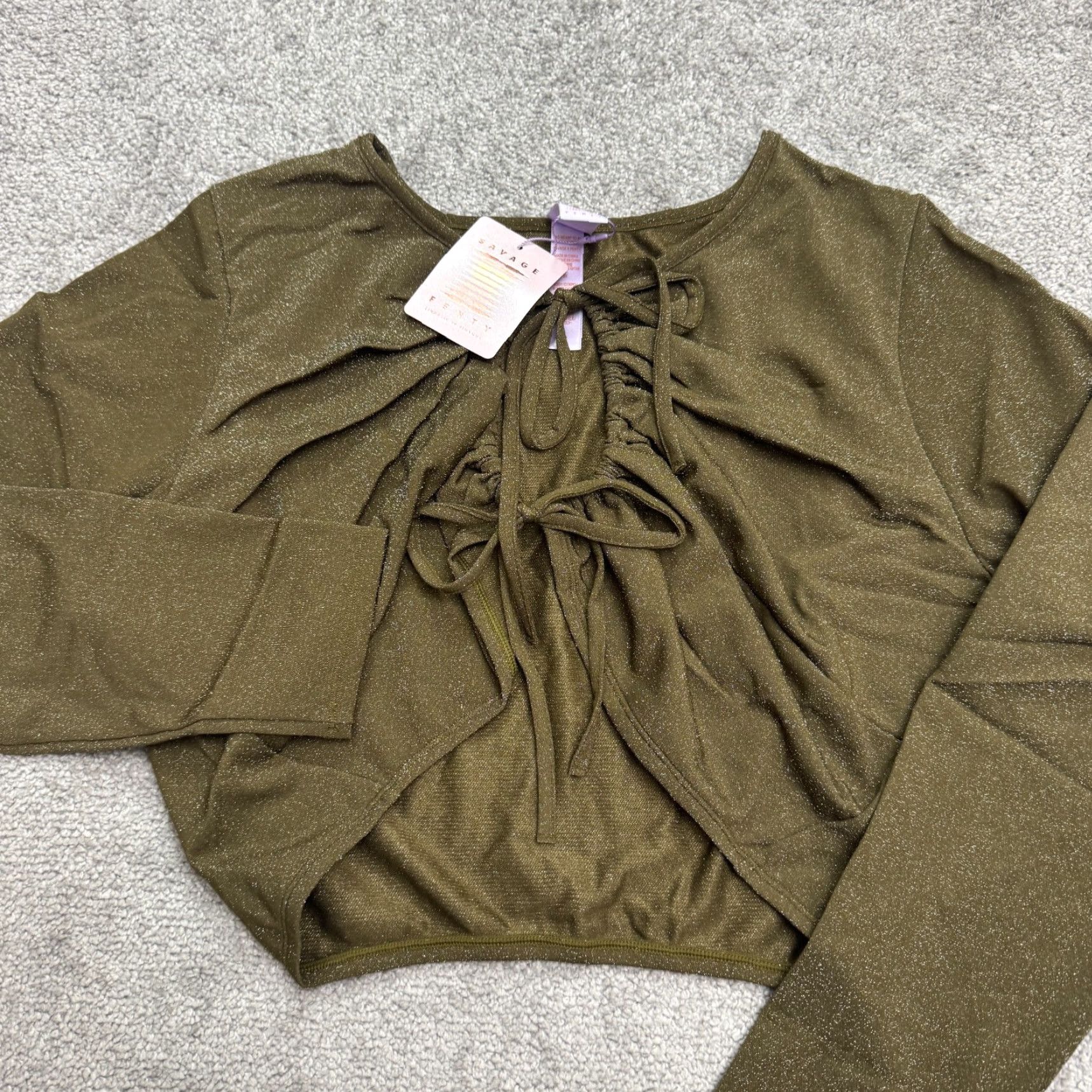 Olive Savage x Fenty Rihanna Sleep & Shine Crop Tee - Women's Shirt - 2X - Olive Green Metallic NWT - Clubwear, Date Night, Party - Plus Size Size XXL / US 16-18 / IT 52-54 - 7 Thumbnail