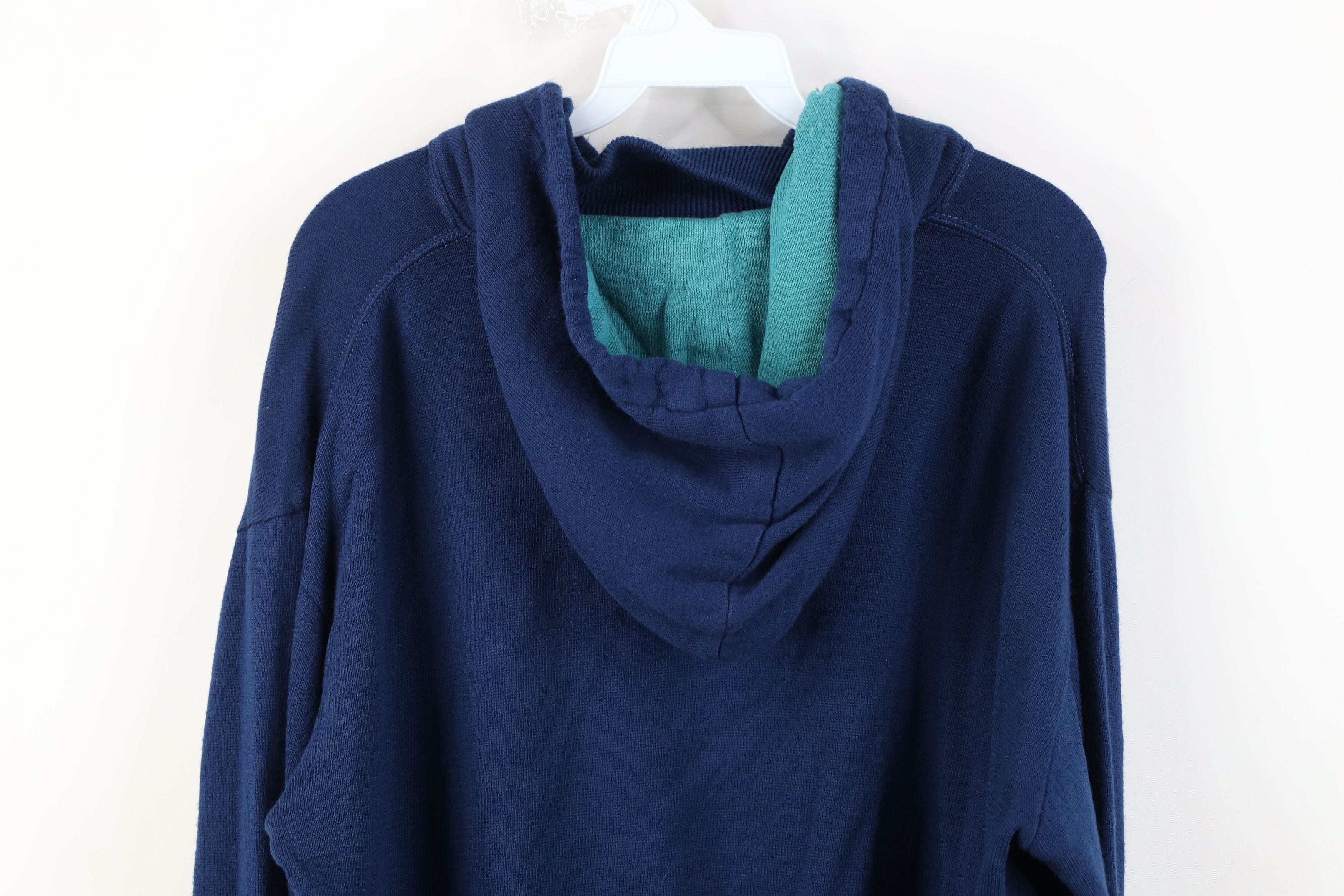 Vintage Vintage 70s Streetwear Hood Knit Hoodie Sweater Blue USA Size US L / EU 52-54 / 3 - 13 Thumbnail