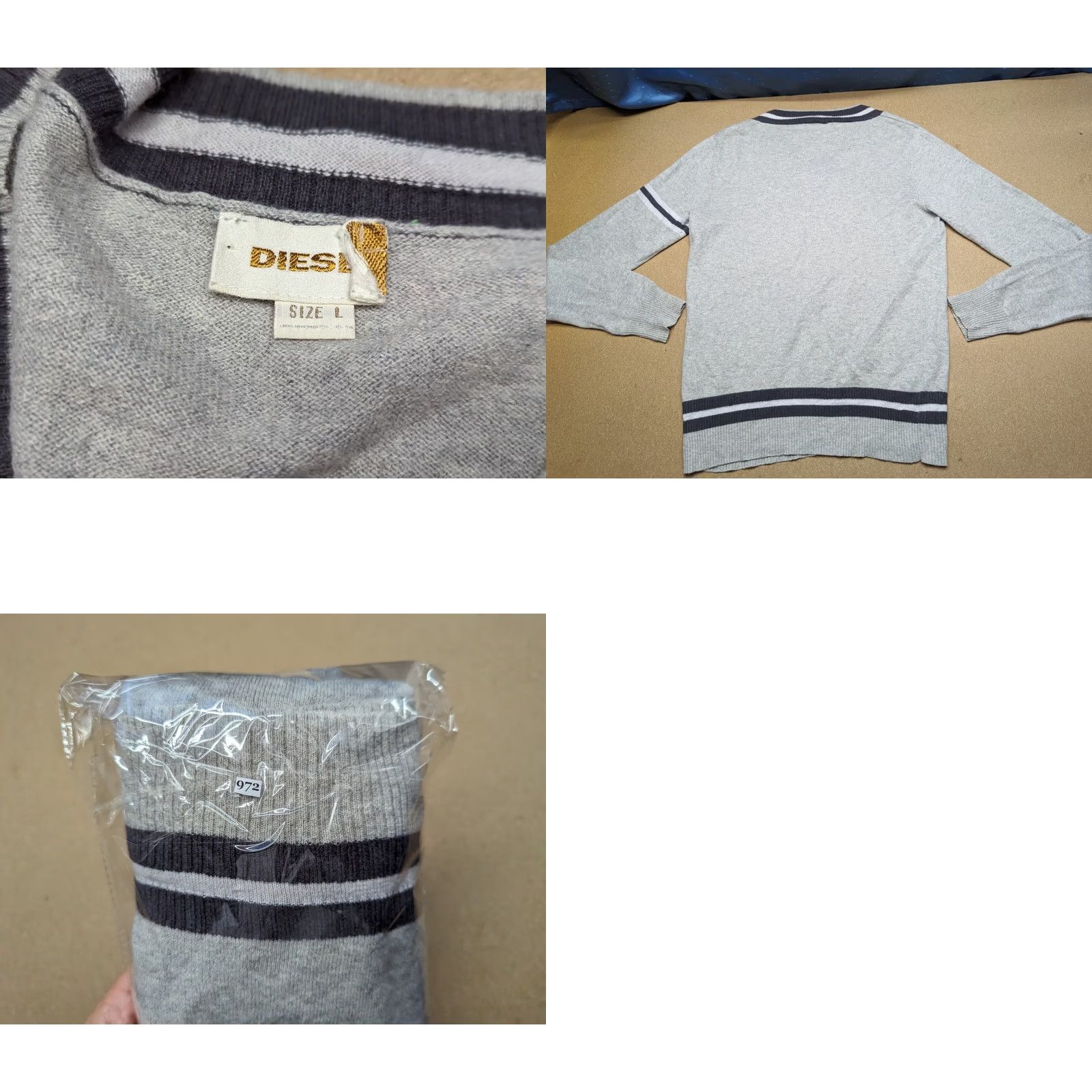 Diesel VINTAGE Diesel Jumper Mens Large Wool Blend V neck Gray Pullover Sweater Shirt Size US L / EU 52-54 / 3 - 8 Thumbnail