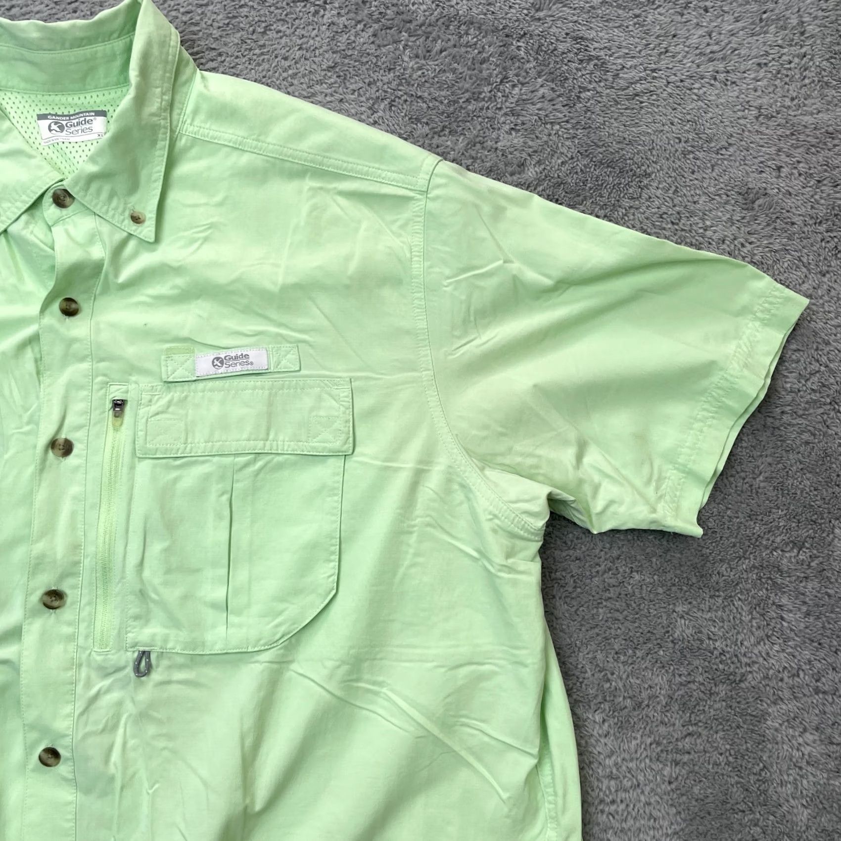 Vintage Gander Mountain Shirt Mens XL Green Nylon Button-Up Short Sleeve Collared Vented Pockets 52 Chest Regular Fit Size US XL / EU 56 / 4 - 5 Thumbnail