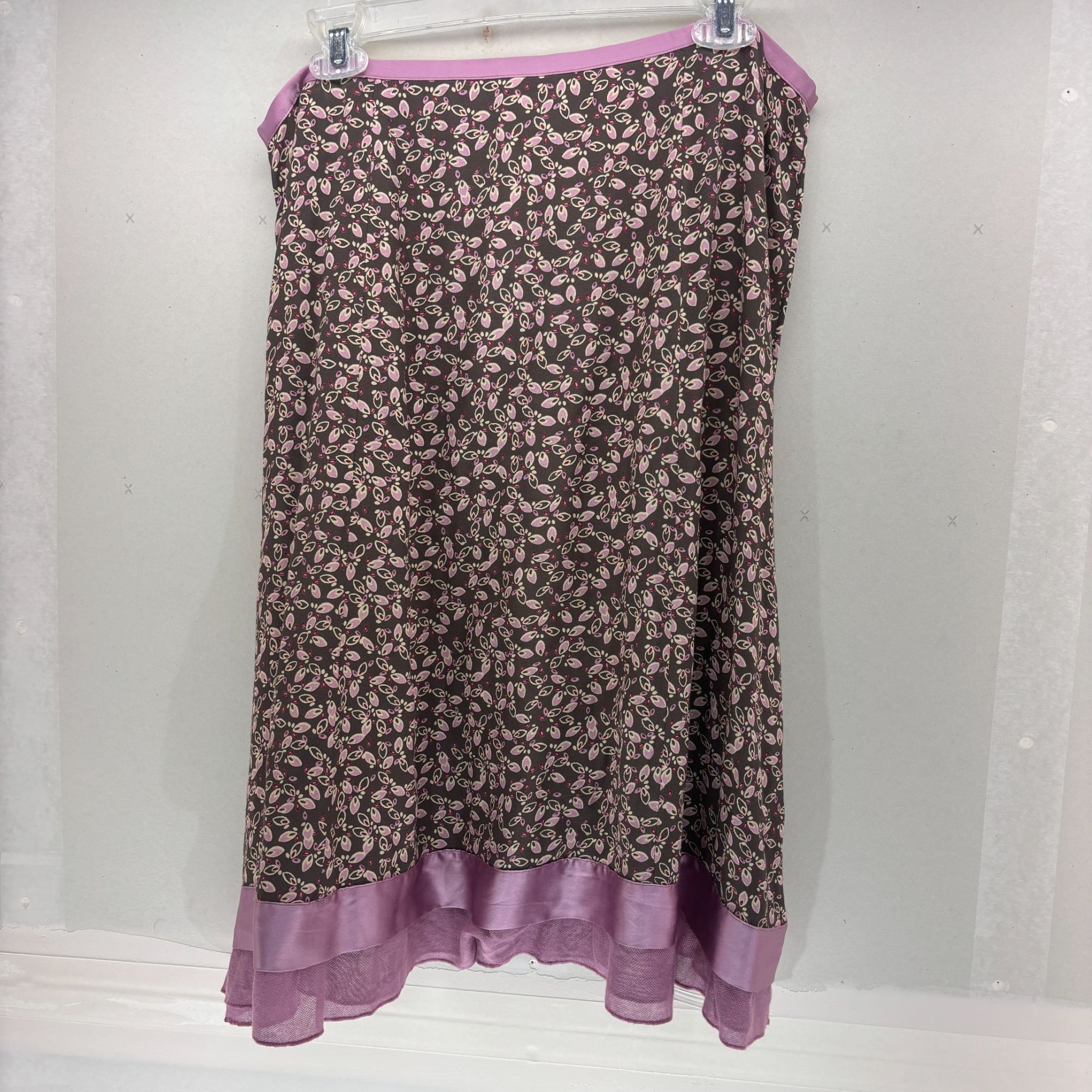 Designer J. Jill Womens 16 Petite Midi Skirt Brown & Pink Floral Patt Size 38" / US 16 / IT 52 - 2 Thumbnail