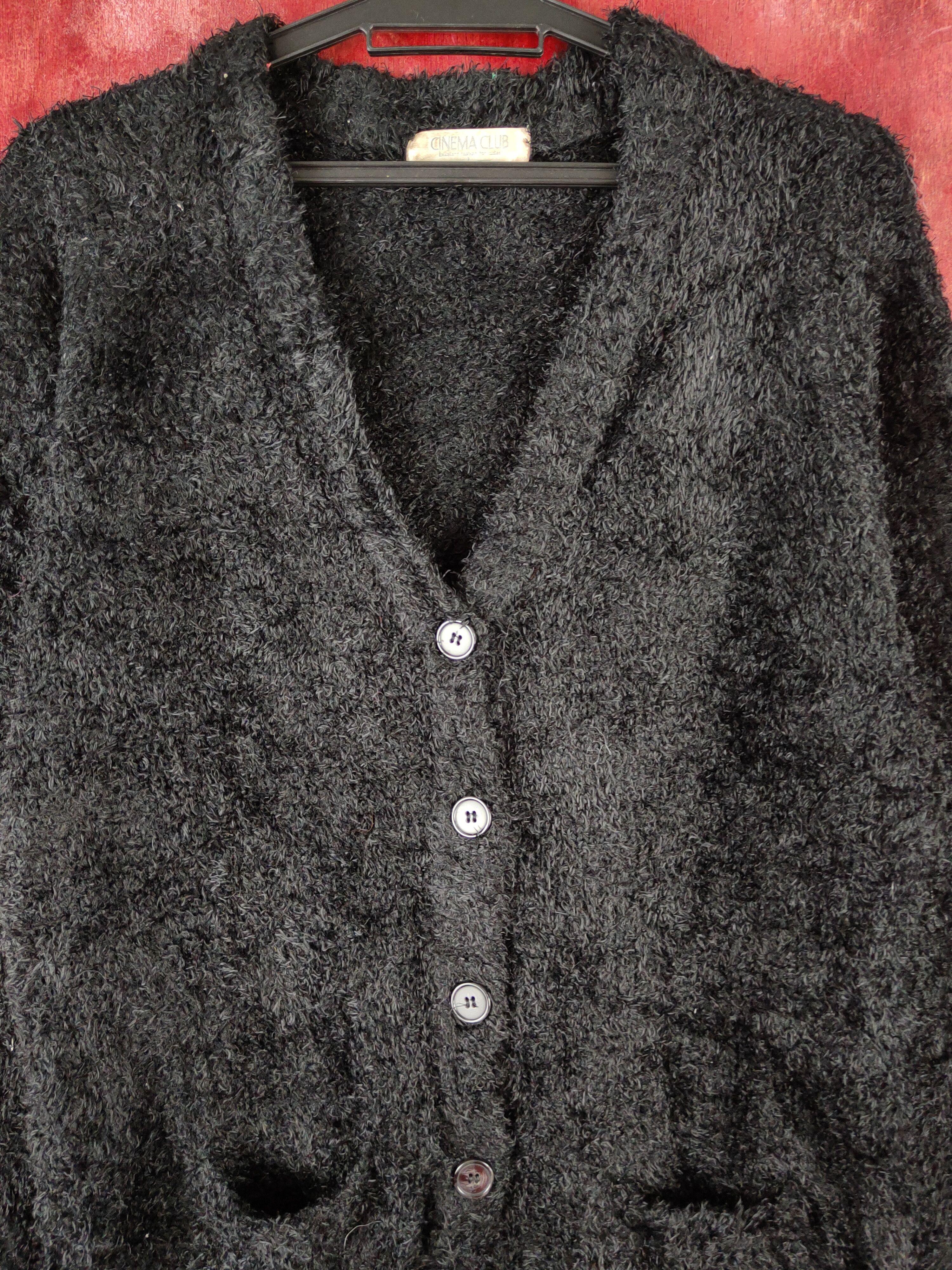 Homespun Knitwear Cinema Club Black Fur Mohair Knitwear Cardigan #S2179 Size US L / EU 52-54 / 3 - 2 Thumbnail