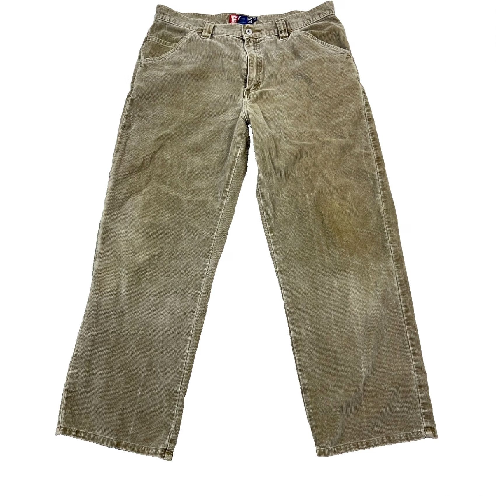 Tommy Hilfiger VINTAGE Chaps Ralph Lauren Pants Men 34x30 Olive Green Corduroy Carpenter Baggy Size US 34 / EU 50 - 3 Thumbnail