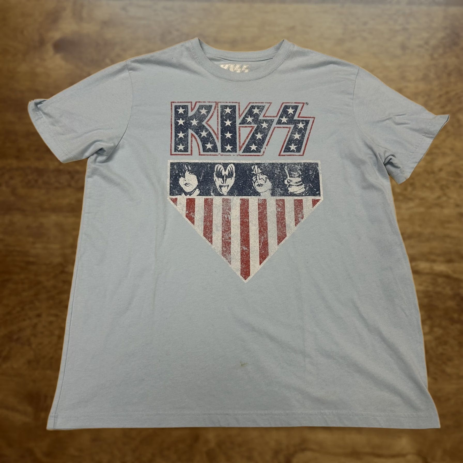 Vintage KISS Shirt Mens XL Blue USA Flag Patriotic Rock Music Band Graphic Tee T-Shirt Size US XL / EU 56 / 4 - 1 Thumbnail