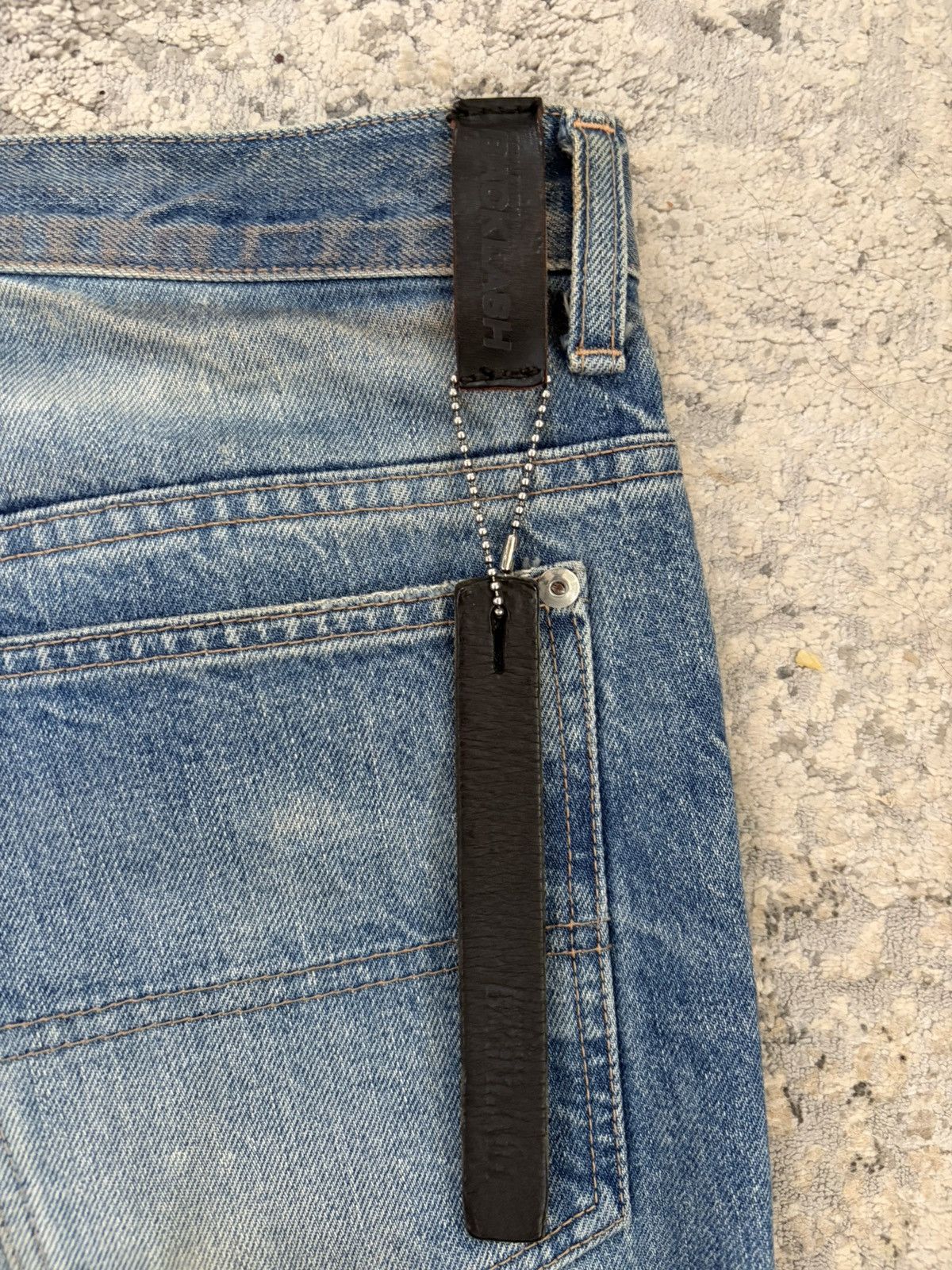 Isamu Katayama Backlash AW12 Blue Cowhide Leather Heelbite Repair Bootcut Denim Size US 33 - 6 Thumbnail
