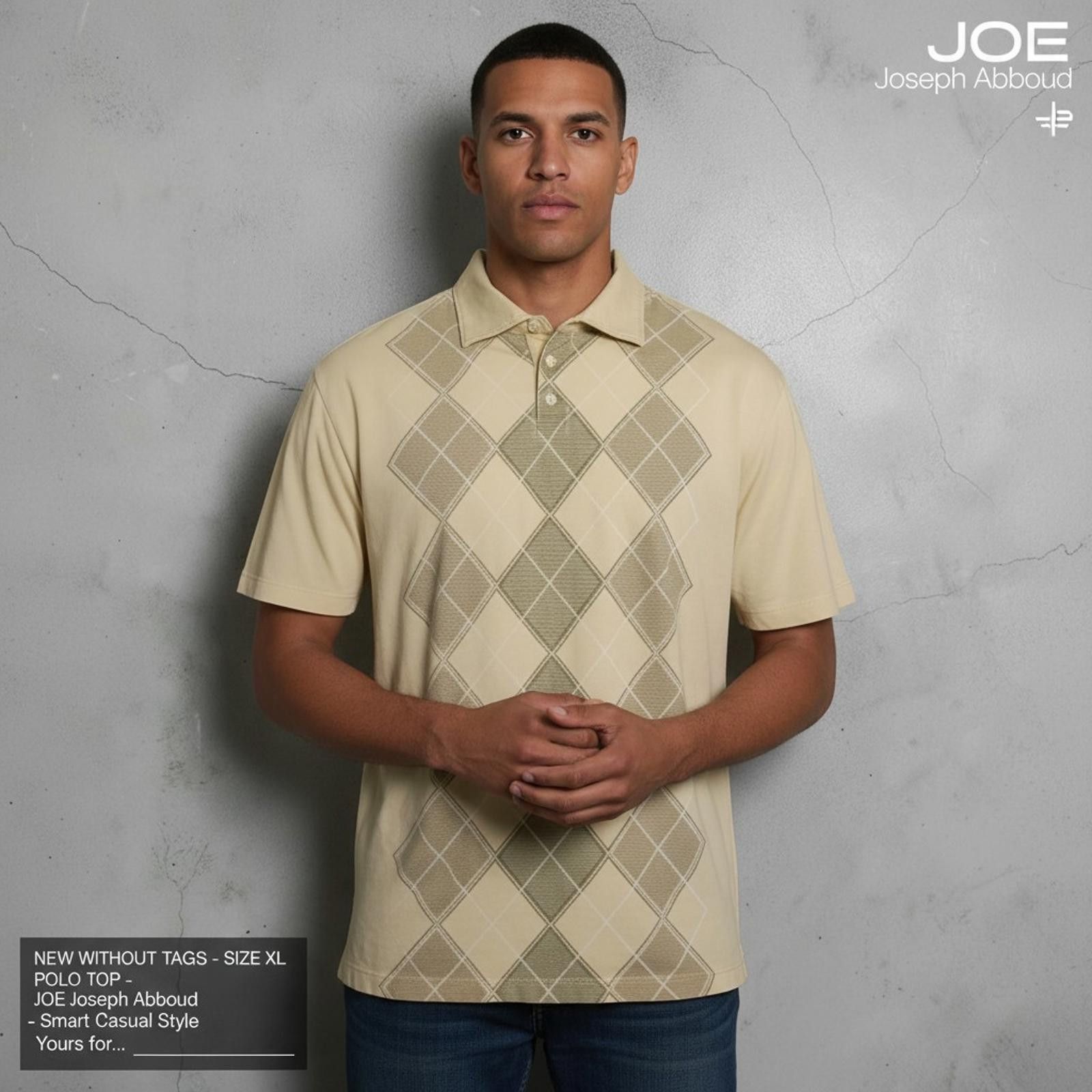 Other Men's Size XL Beige Argyle Polo Shirt by JOE Joseph Abboud Size US XL / EU 56 / 4 - 2 Thumbnail
