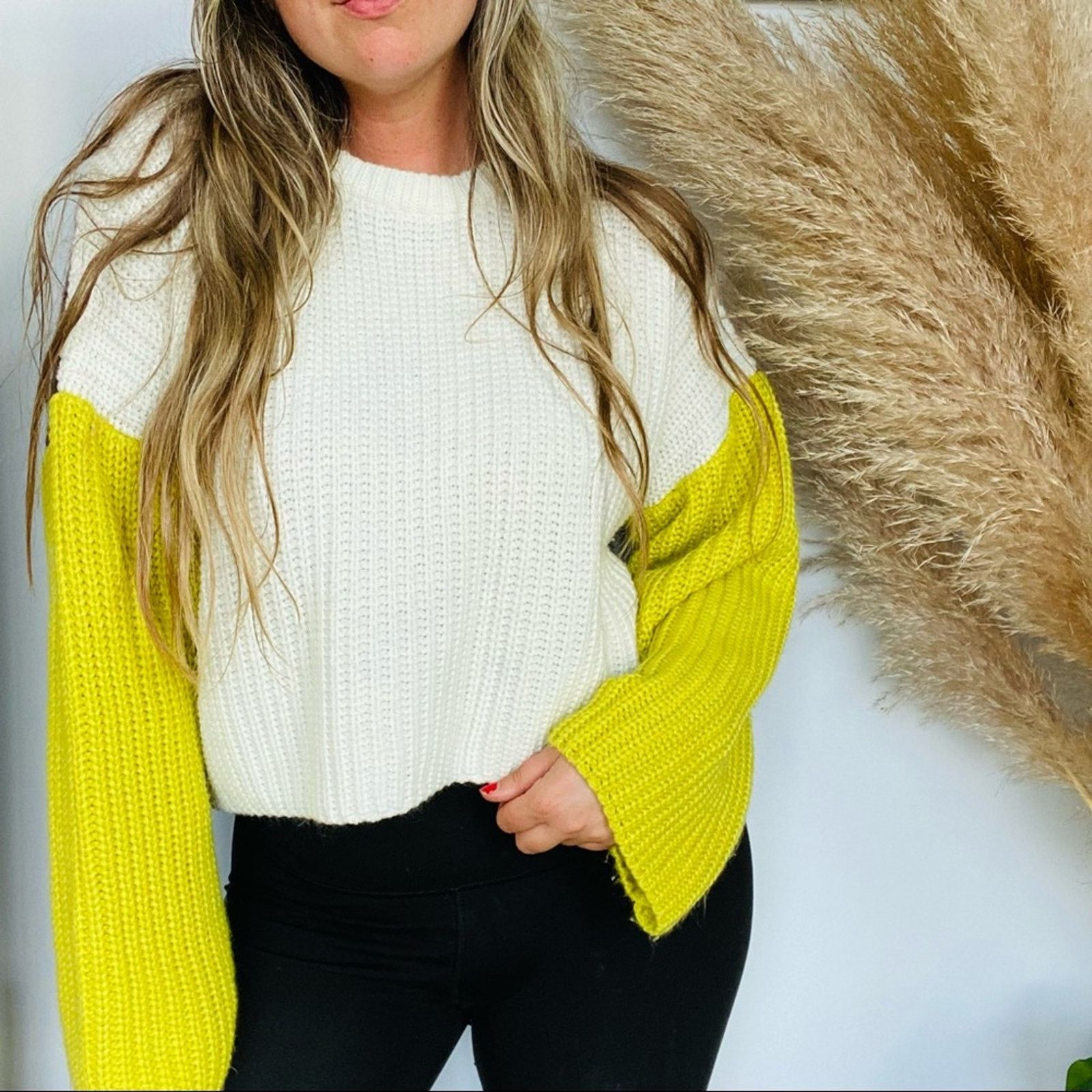 Dolls Kill DOLLS KILL BLUE BLUSH White Brown Yellow Chunky Knit Sweater Size S / US 4 / IT 40 - 2 Thumbnail