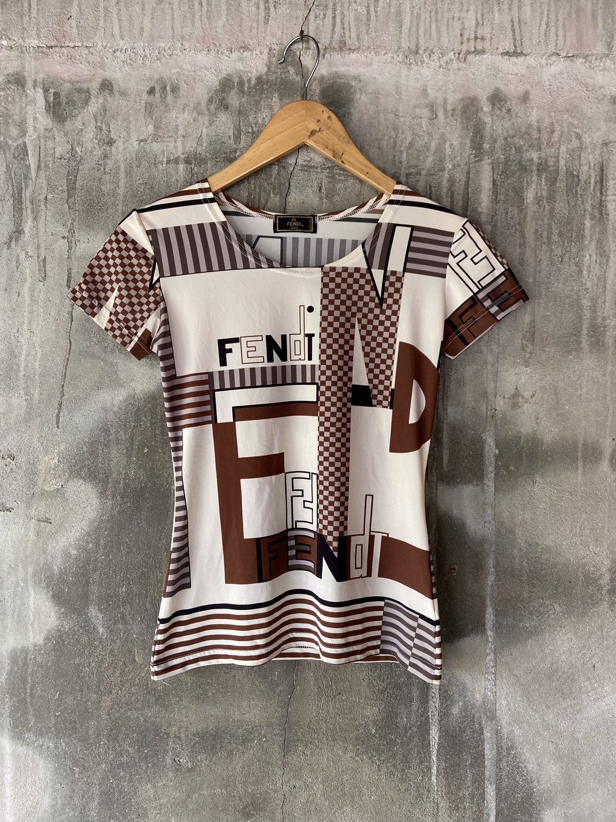 image of Fendi Fendi Fendi Printed Tee Shirt in Brown, Women's (Size Small)