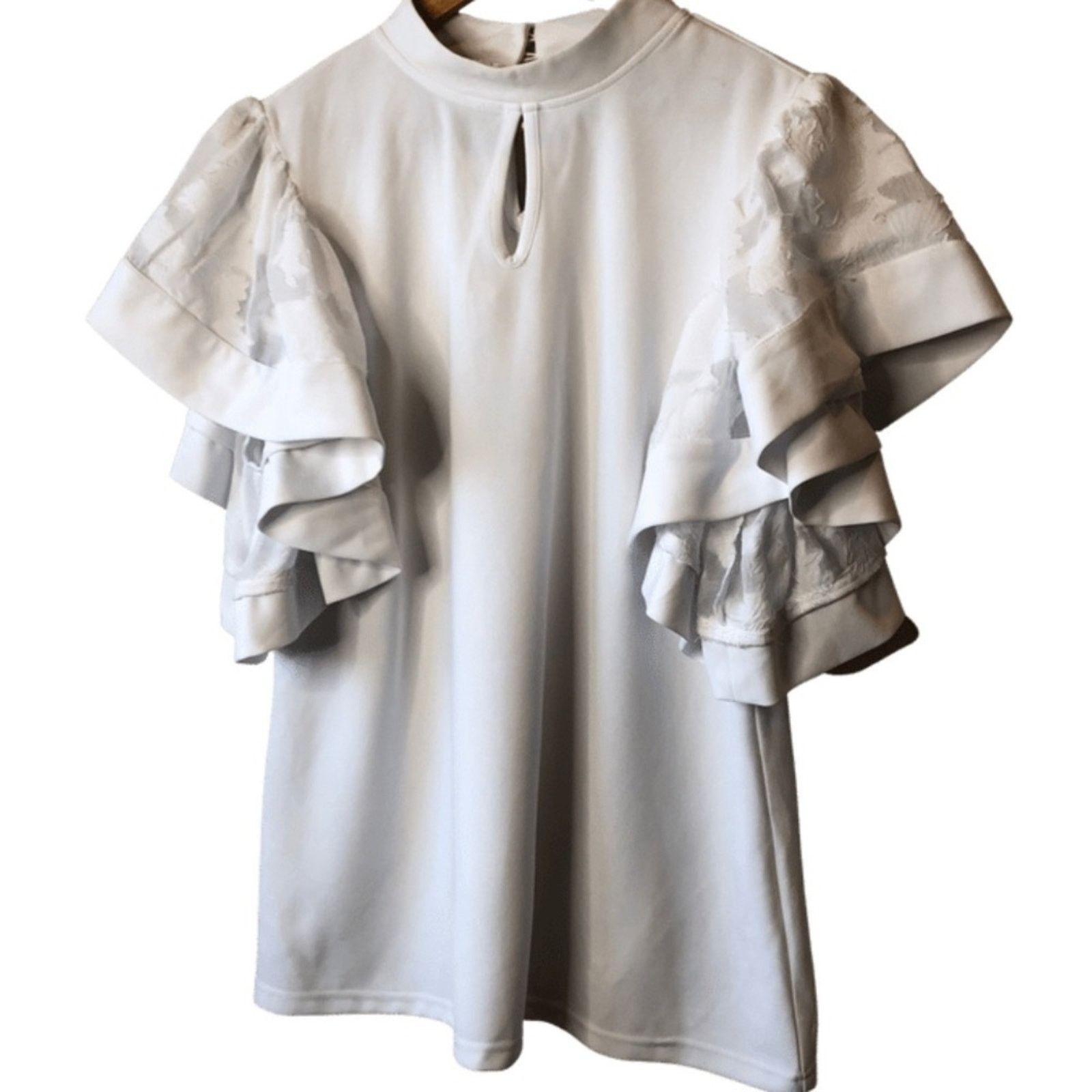 Other Ashley Stewart Ruffle Flutter Lace Sleeve White Blouse Size XXL / US 16-18 / IT 52-54 - 5 Thumbnail