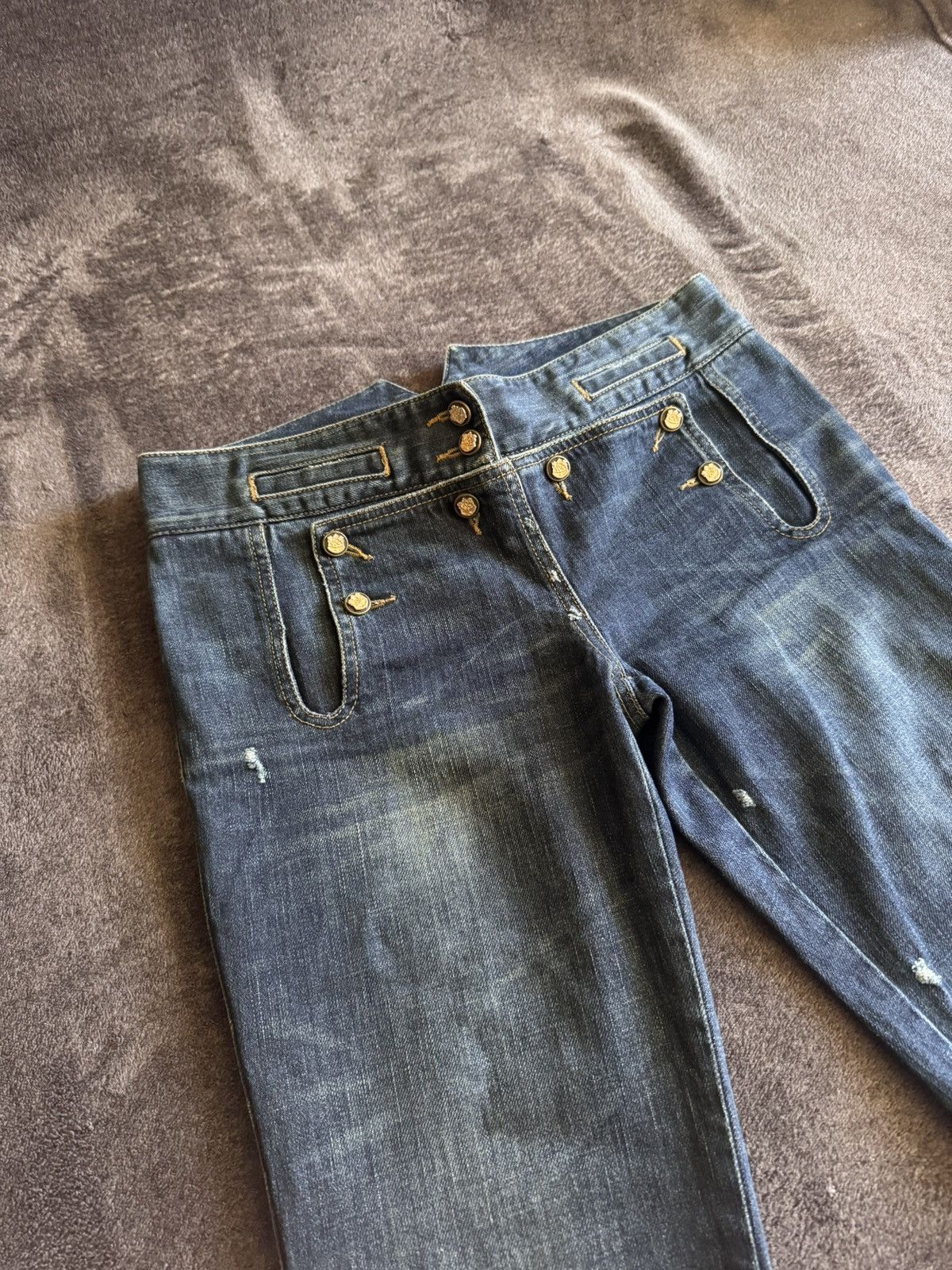 Dolce & Gabbana Vintage Navy Military Style Button Front Denim Jeans Size 27" / US 4 / IT 40 - 2 Thumbnail