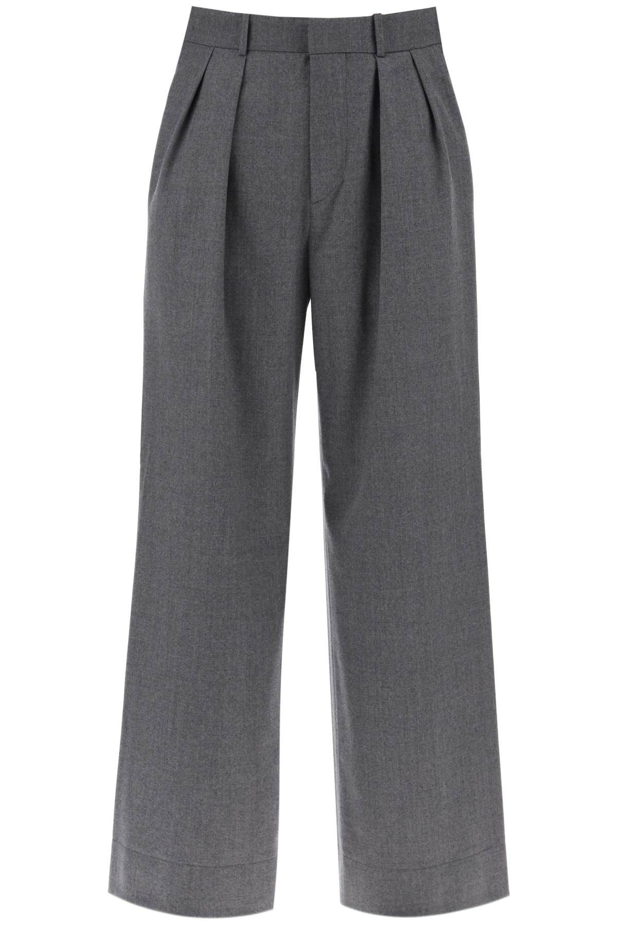 image of Wardrobe NYC Wide Leg Flannel Trousers For Men Or in Grigio, Women's (Size 24)