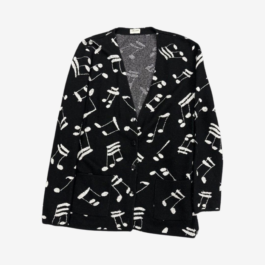 image of Saint Laurent Paris Mohair Music Note Cardigan Sz.m in Black, Men's (Size Medium)