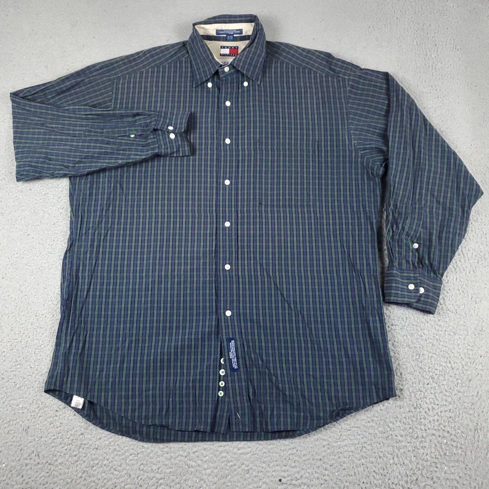 Tommy Hilfiger Tommy Hilfiger Dress Shirt Mens 15.5 Green Purple Plaid Long Sleeve Button Up Casual Business Size 40R - 2 Thumbnail