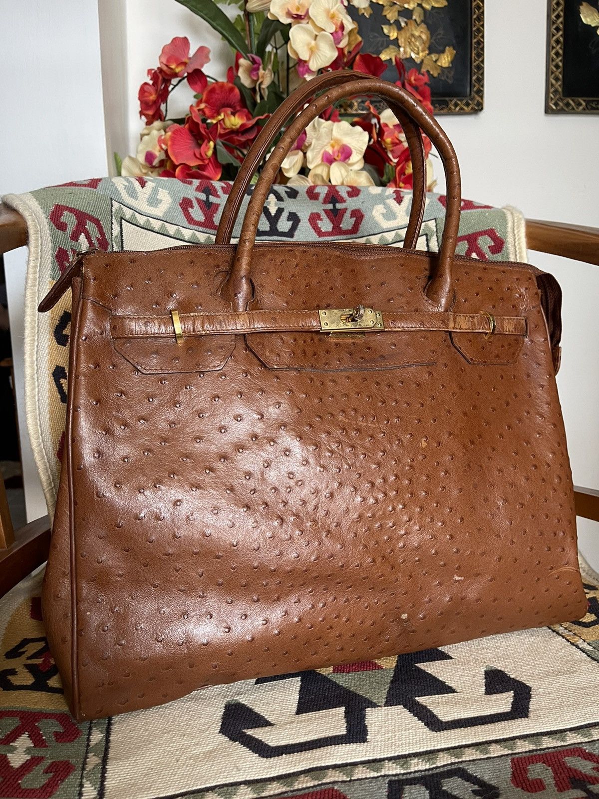 Handmade × Japanese Brand OSTRICH LEATHER BIRKIN PATINA BAG Size ONE SIZE - 6 Thumbnail