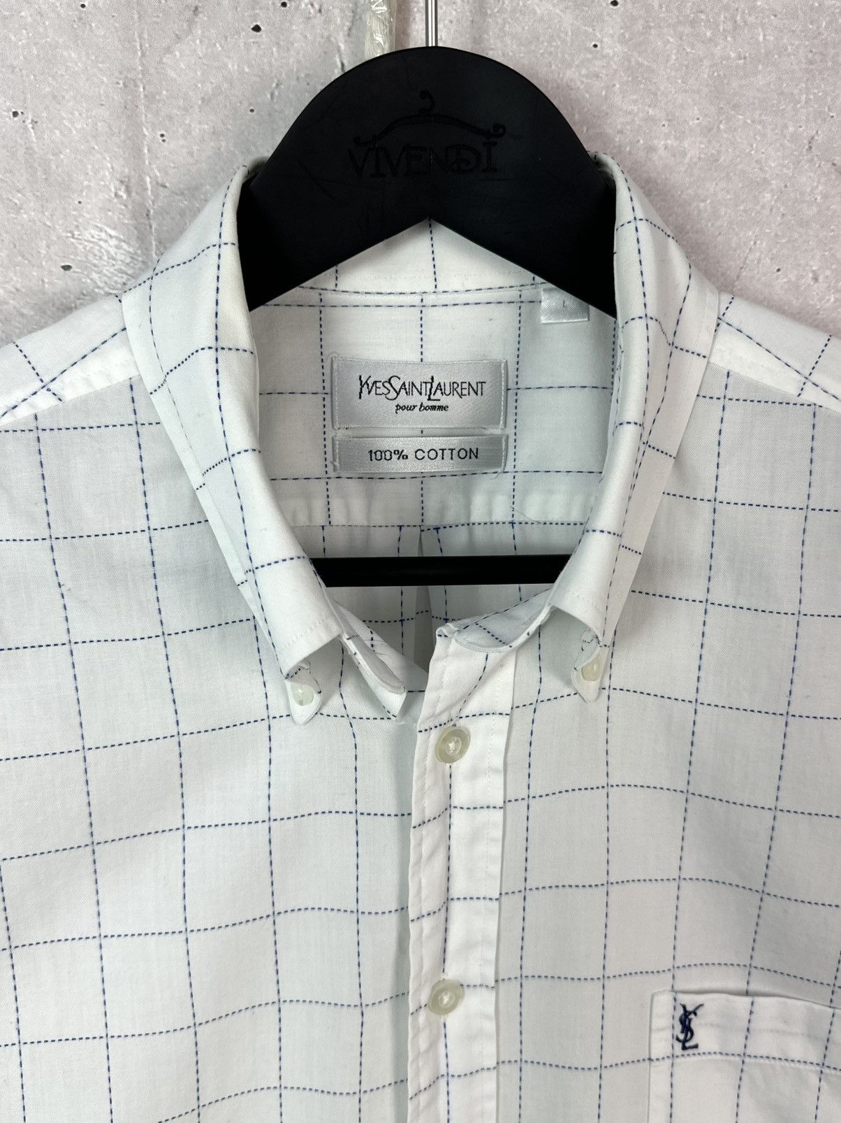 Yves Saint Laurent Vintage YvesSaintLaurent Check White Short Sleeve Shirt Size US L / EU 52-54 / 3 - 3 Thumbnail